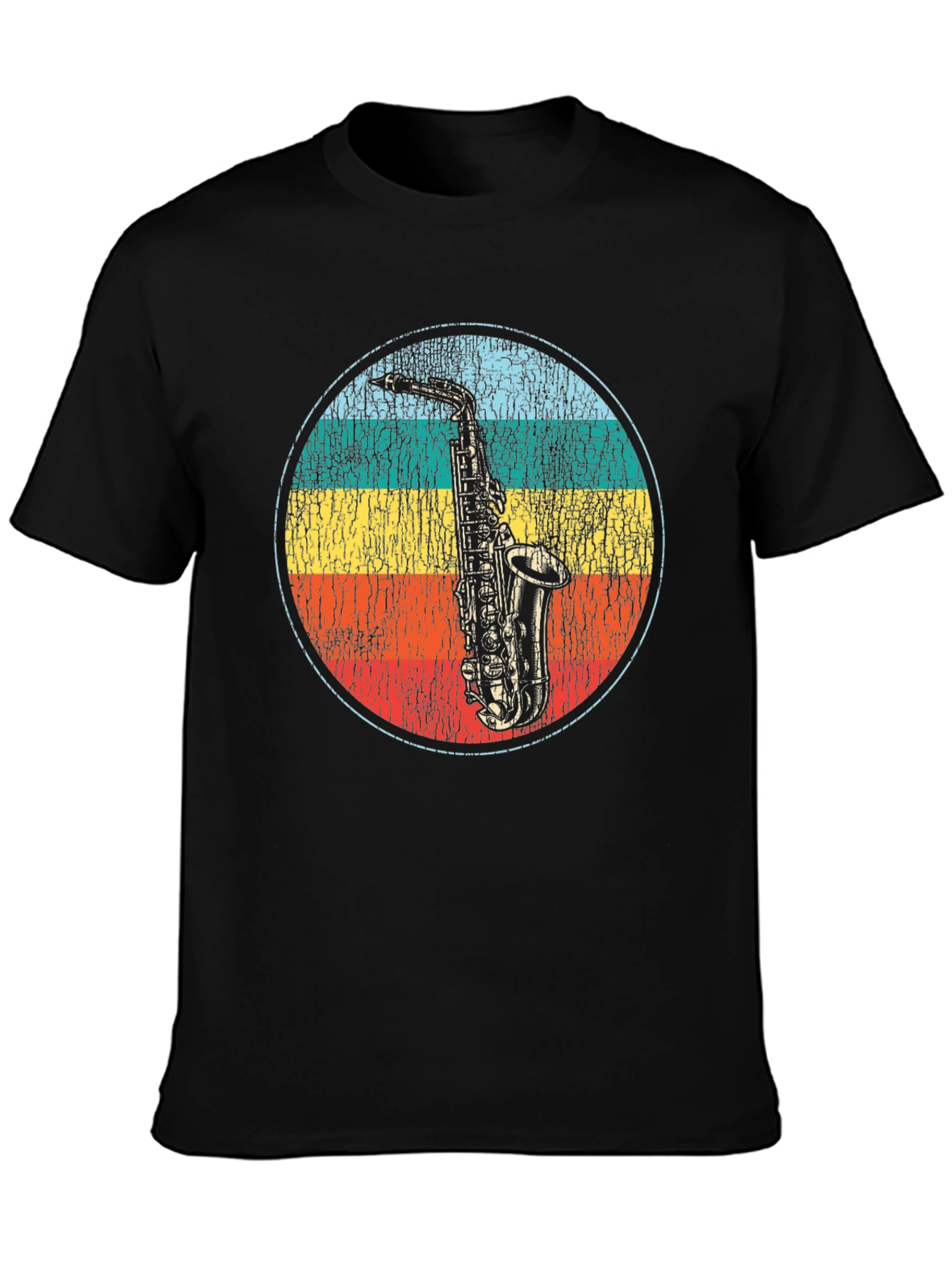 Black Retro Saxophone Graphic T-Shirt view 3