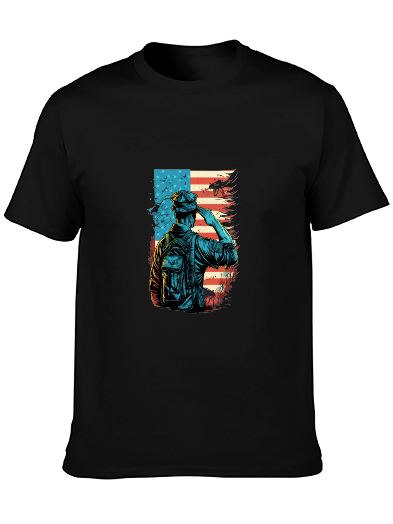 Black Patriotic Soldier Graphic T-Shirt view 3