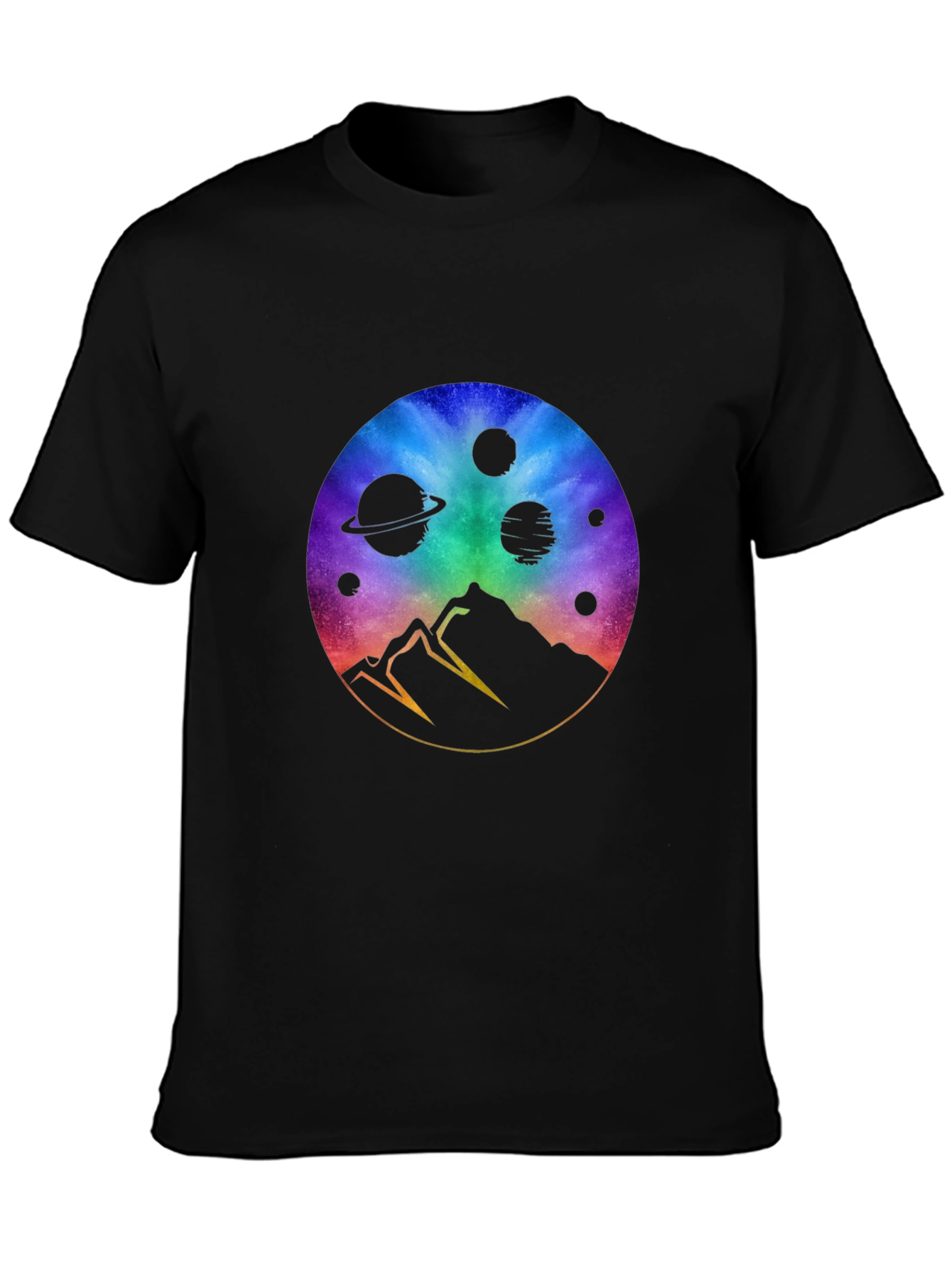 Black Cosmic Mountain Black T-Shirt - Galaxy Design view 3