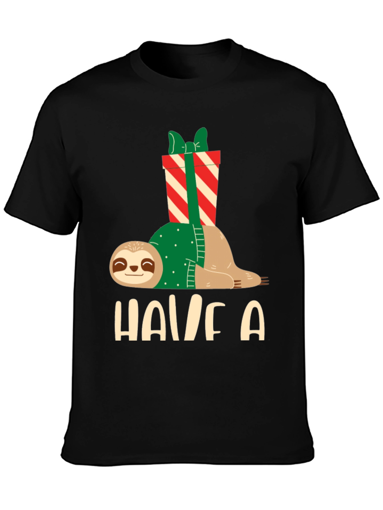 Black Holiday Sloth T-Shirt - Festive Relaxed Fit view 3