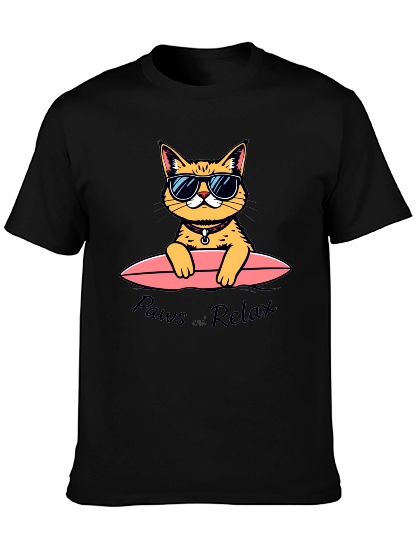 Black Paws and Relax Cat Surfing T-Shirt view 3