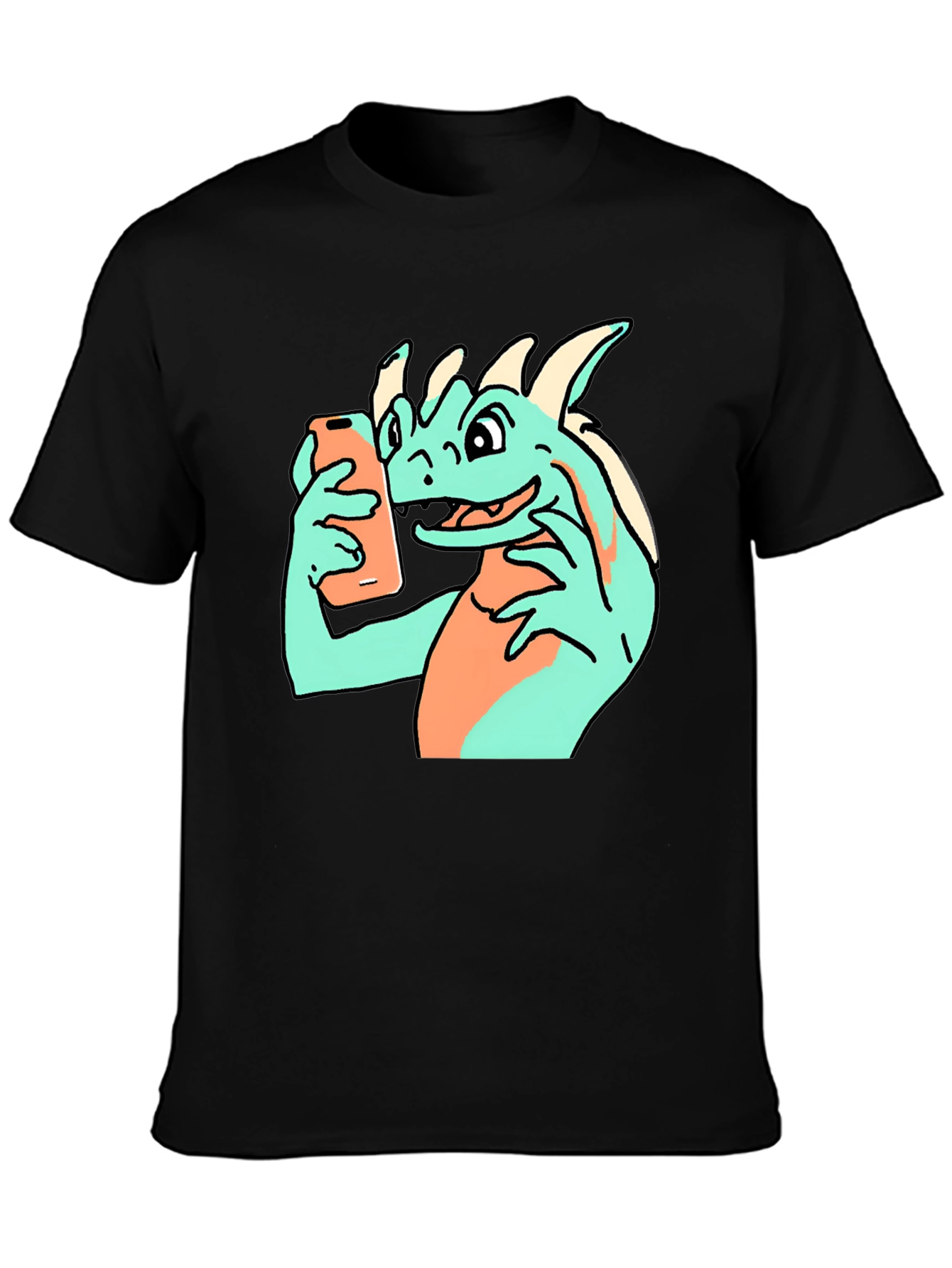 Black Funny Dragon Selfie Black T-Shirt view 3