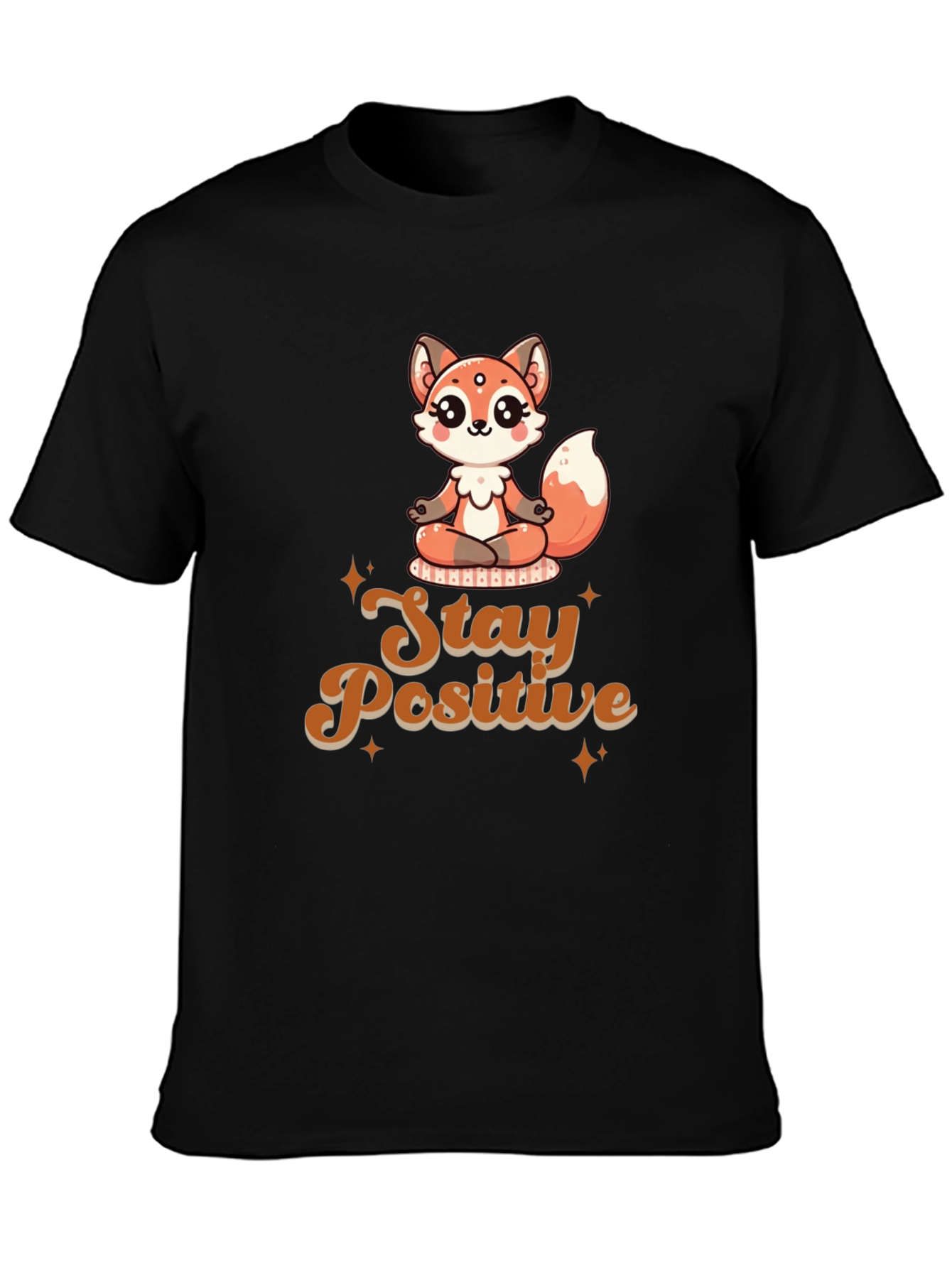 Black Stay Positive Meditation Fox T-Shirt view 3