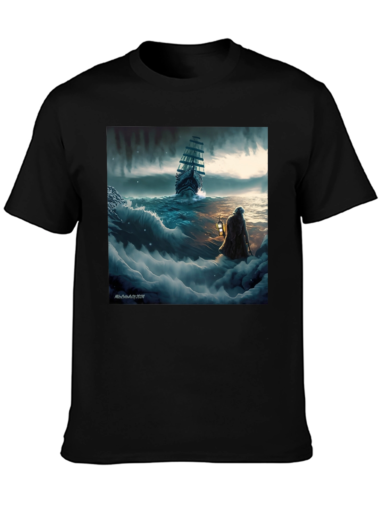 Black Stormy Seas Graphic Tee - Black Cotton Blend view 3