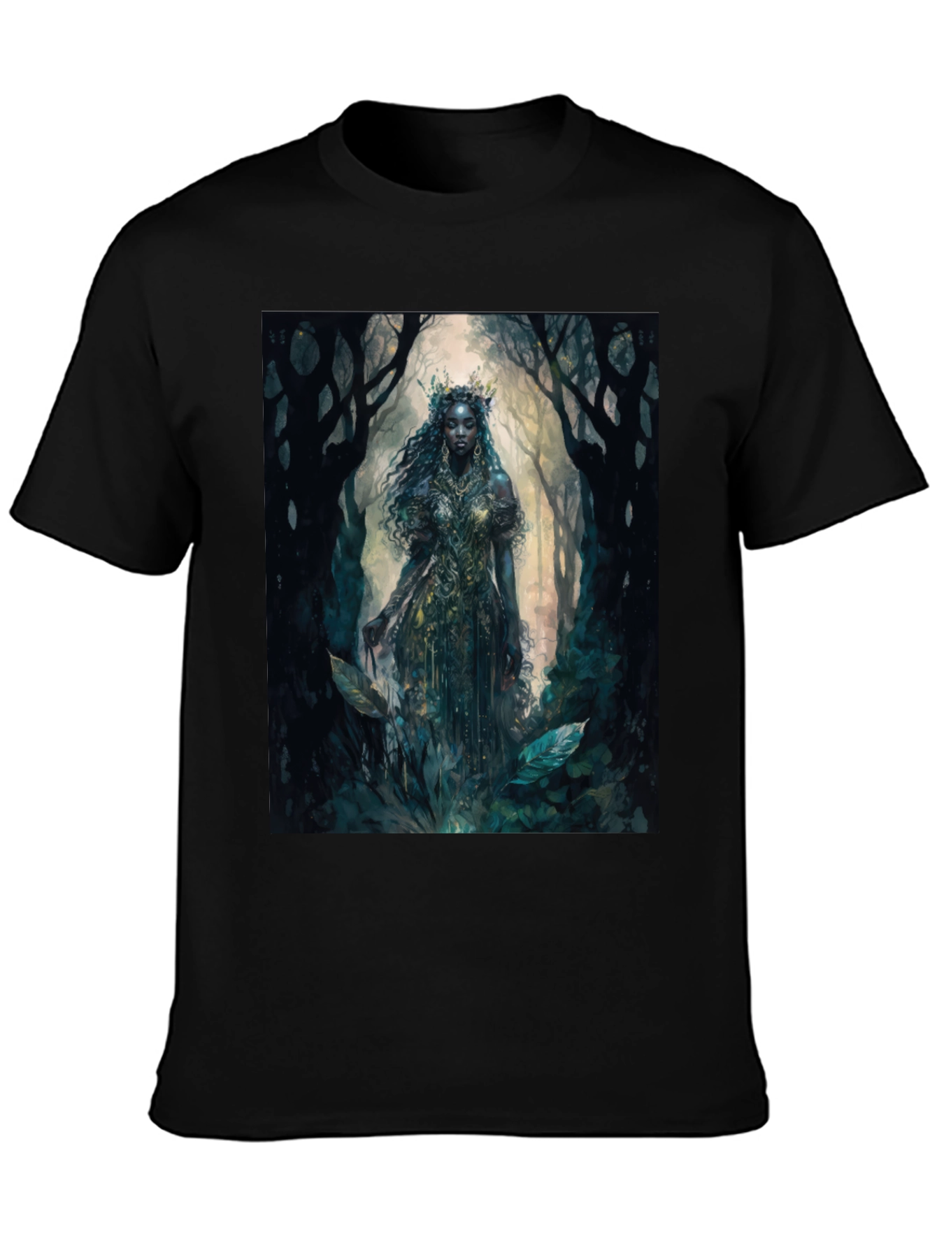 Black Mystic Forest Queen Graphic Tee - Black view 3