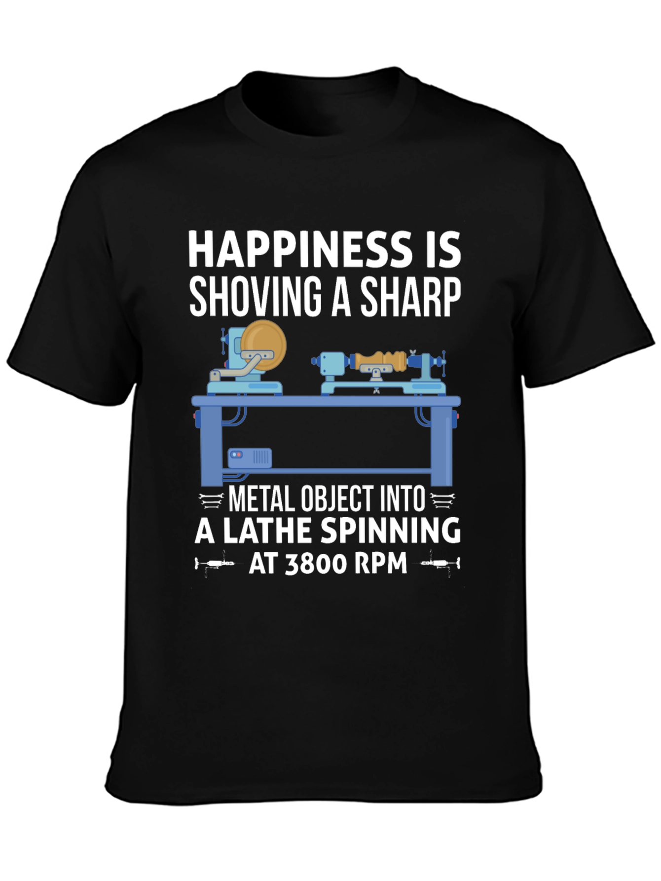 Black Lathe Spinning T-Shirt - Happiness is... view 3