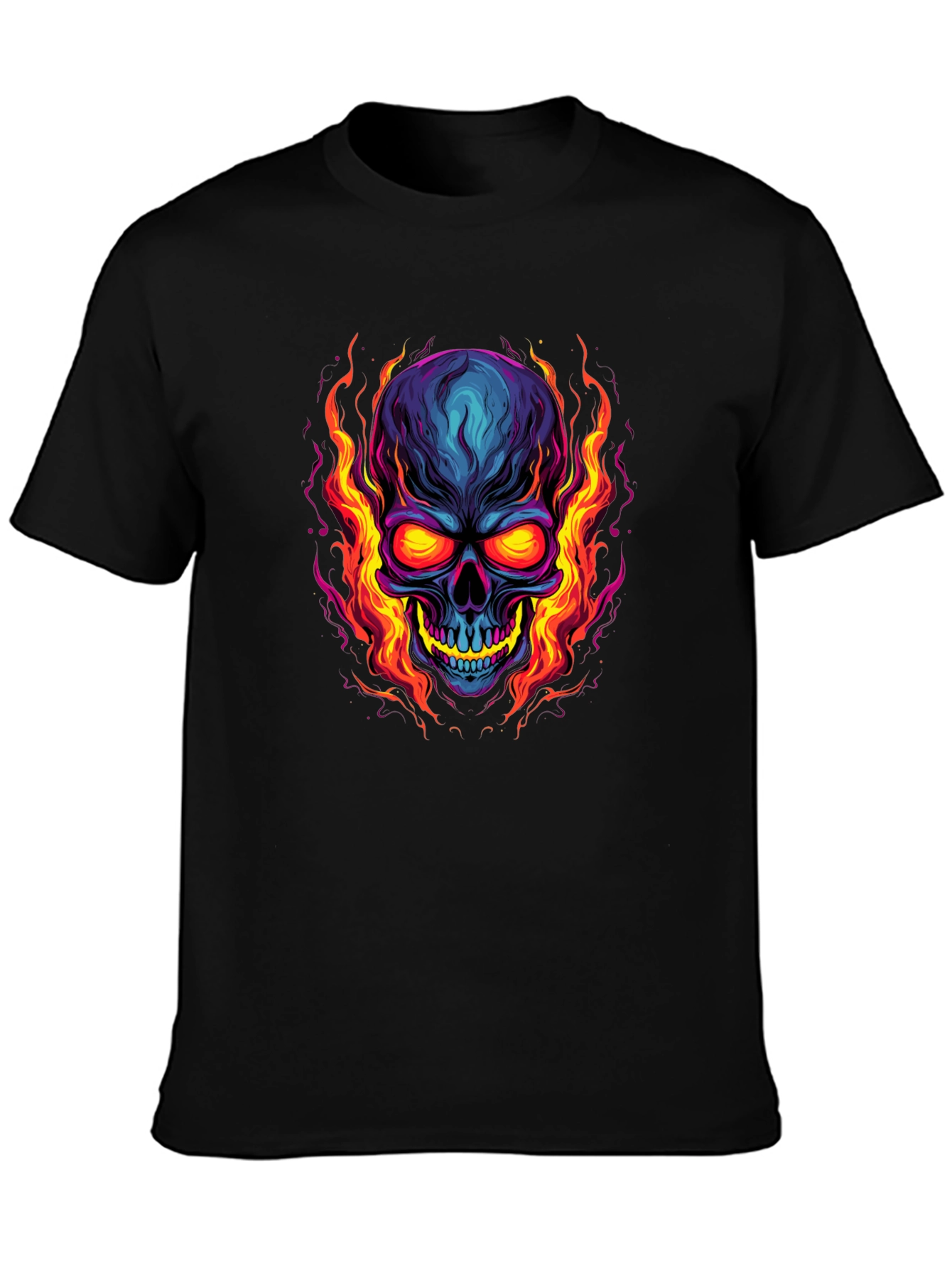 Black Flaming Skull Graphic Tee - Bold Black T-Shirt view 3