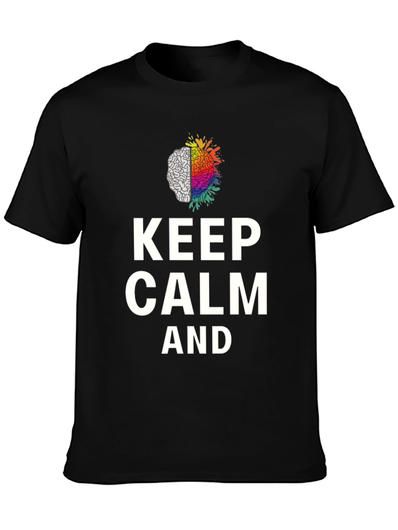 Black Keep Calm Brain Graphic Tee - Soft Cotton Blend view 3
