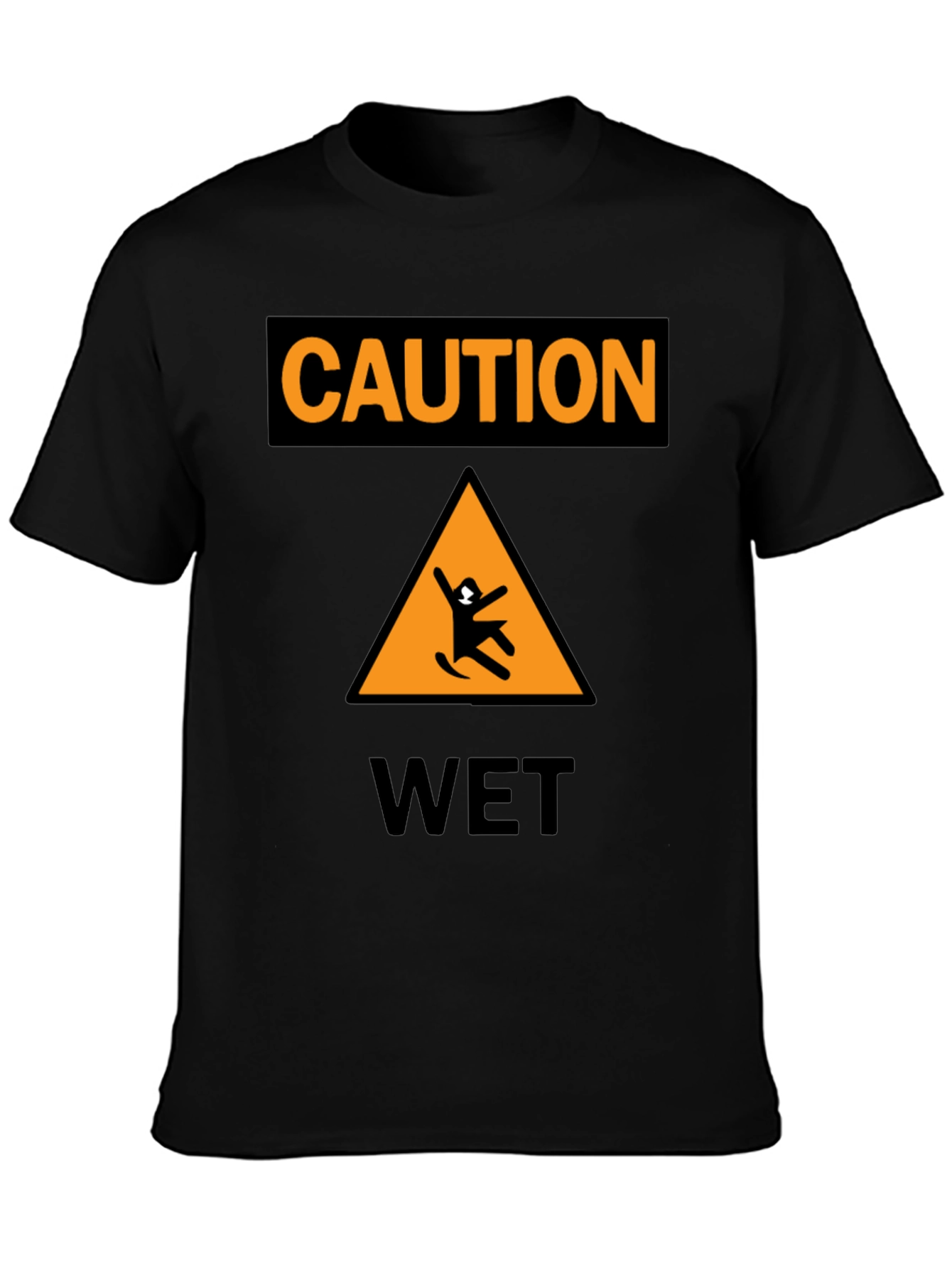 Black Caution Wet Floor Black Graphic T-Shirt view 3