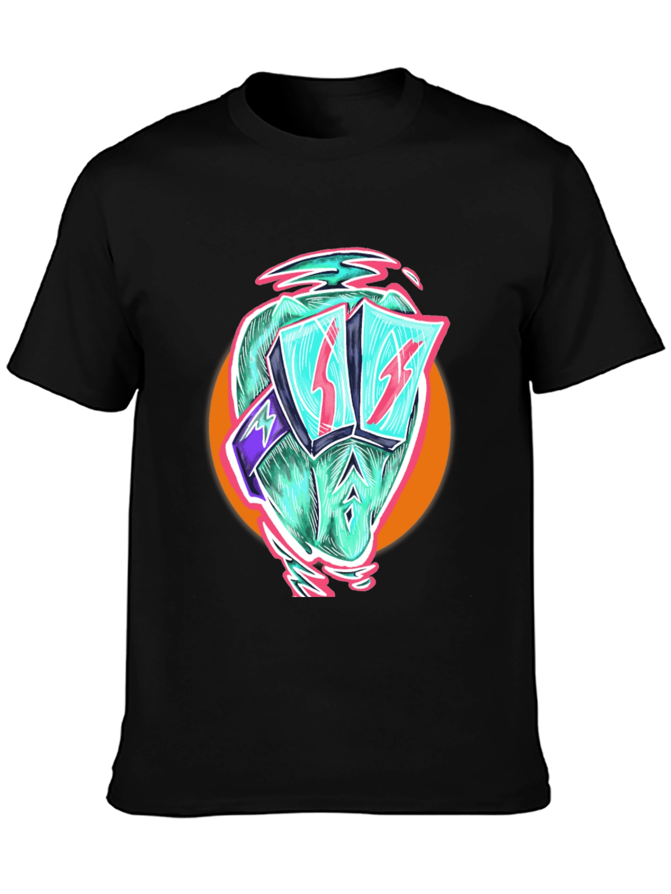 Black Cool Dino Black T-Shirt - Retro Cartoon Graphic view 3