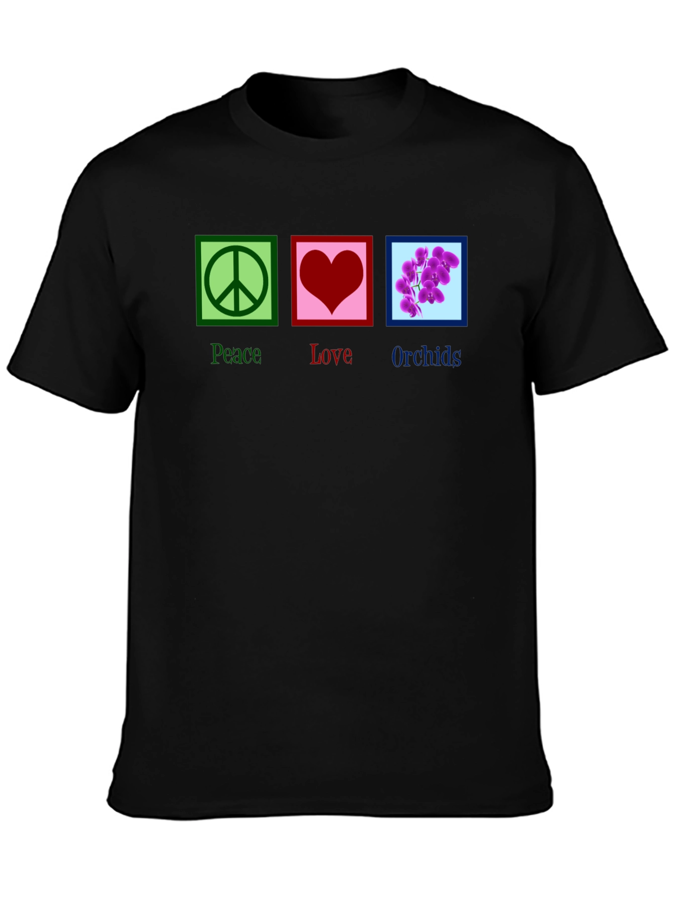 Black Peace Love Orchids T-Shirt view 3