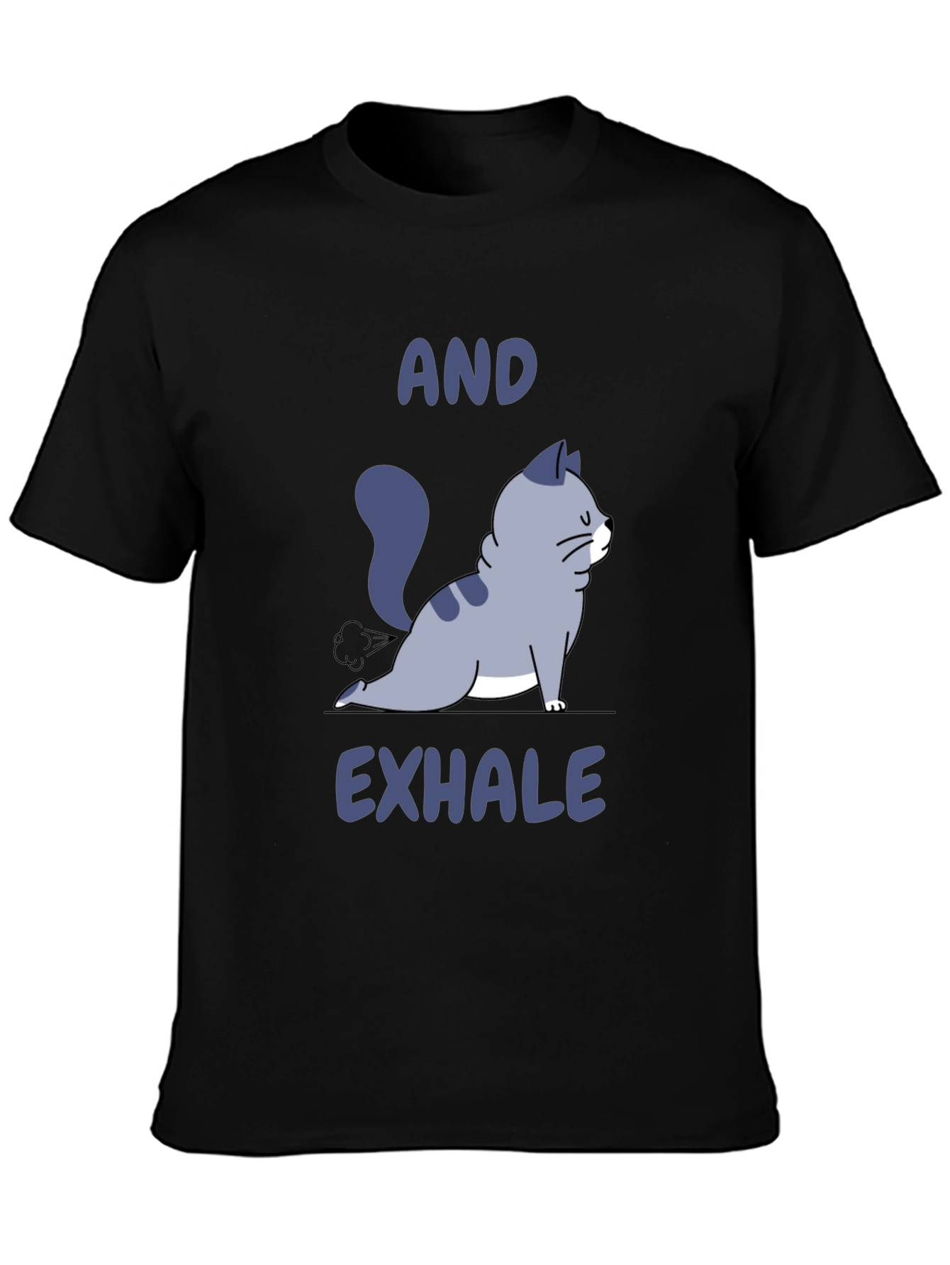 Black Yoga Cat Fart And Exhale T-Shirt view 3