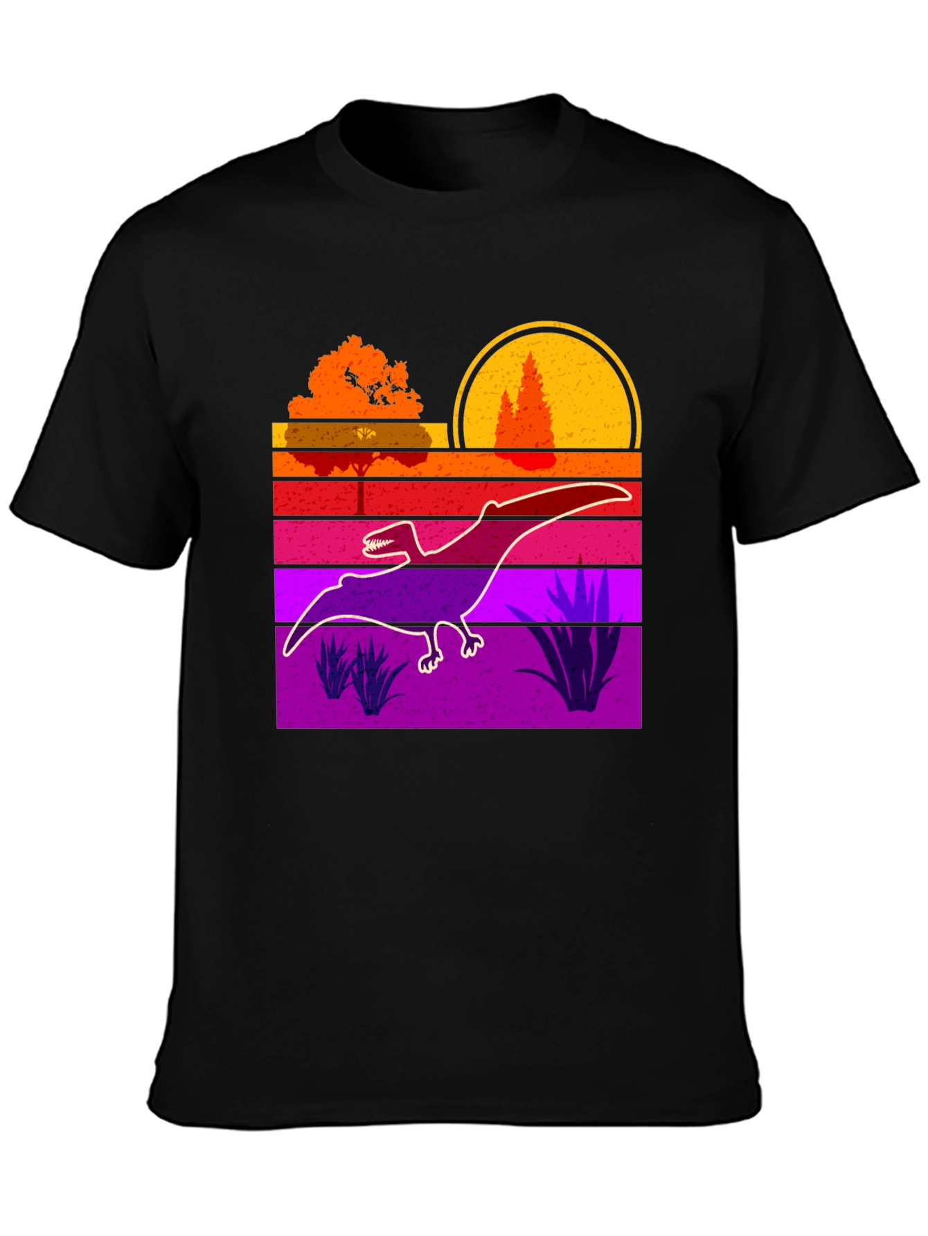 Black Retro Dinosaur Sunset Graphic Tee view 3