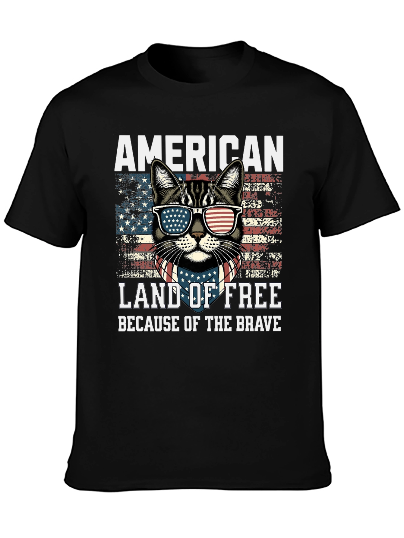 Black American Cat T-Shirt Land of Free view 3