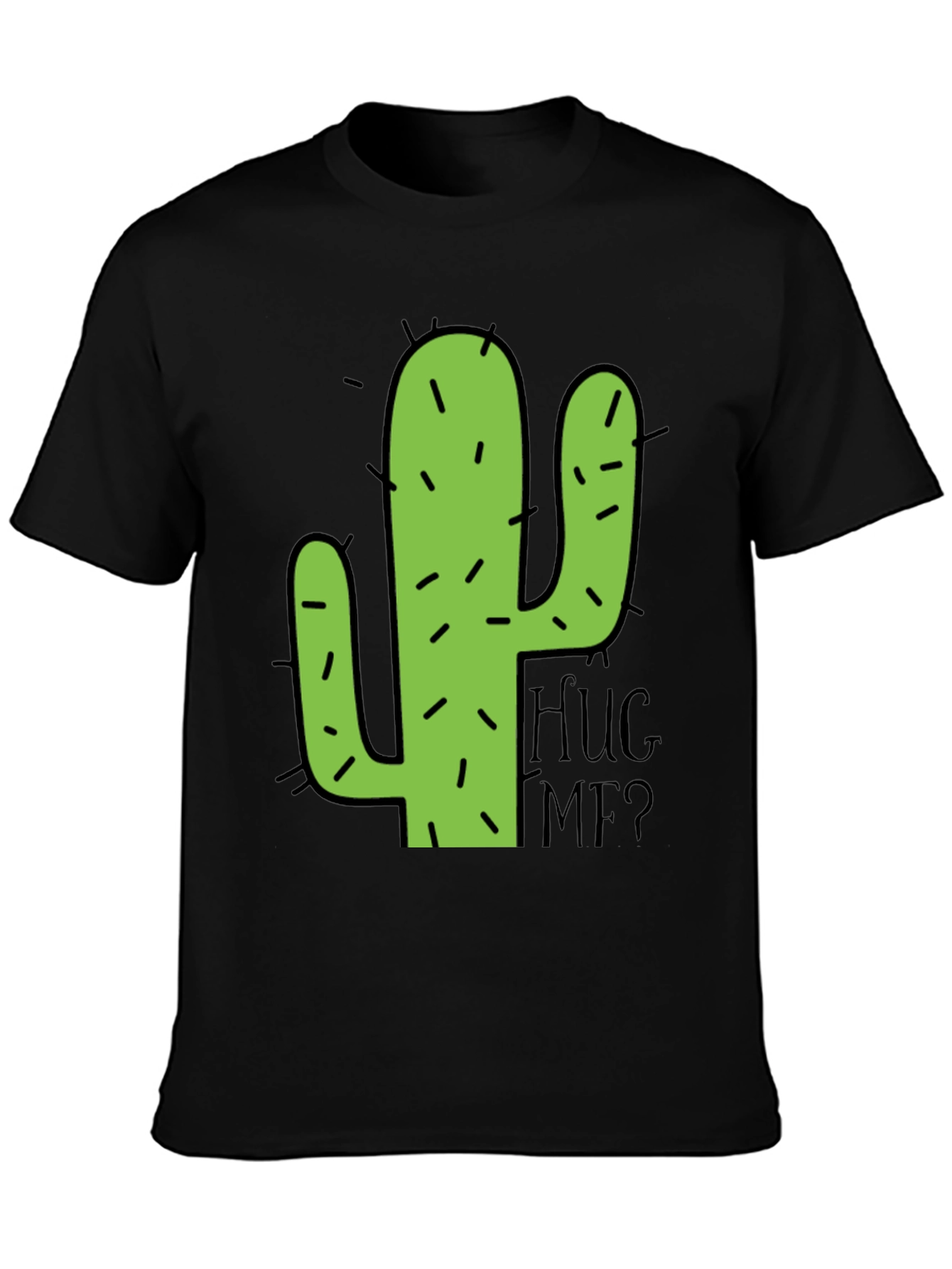 Black Cactus Hug Me Men's Black Graphic T-Shirt view 3