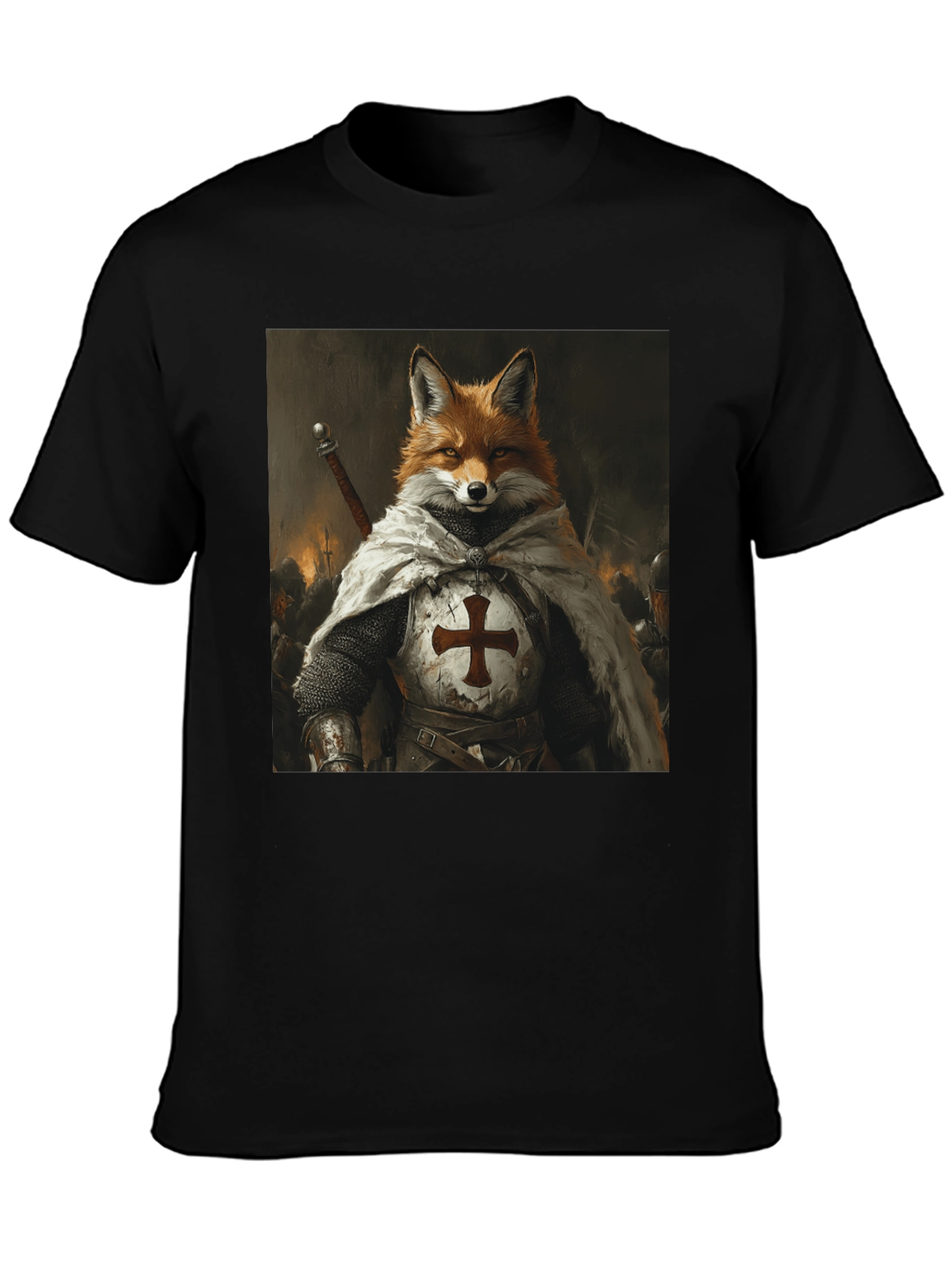 Black Fox Knight Graphic Tee - Medieval Style view 3