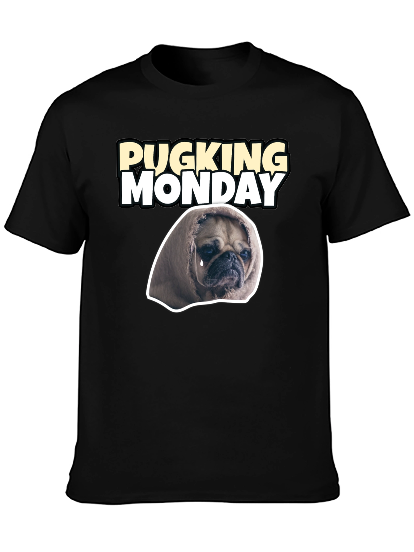 Black Pucking Monday Sad Pug Graphic T-Shirt view 3