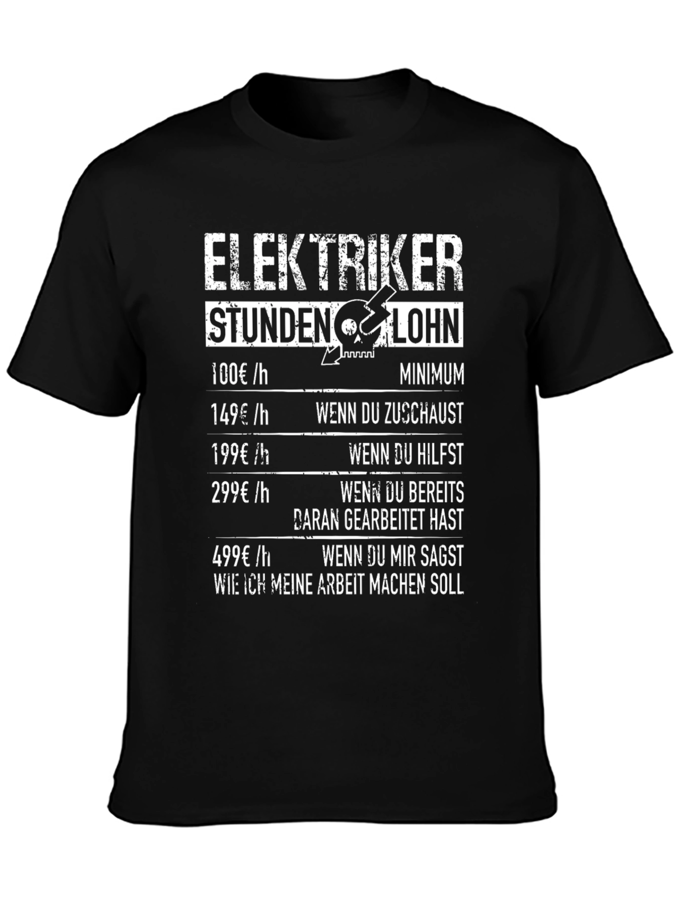 Black Electrician Hourly Rate Humor T-Shirt view 3