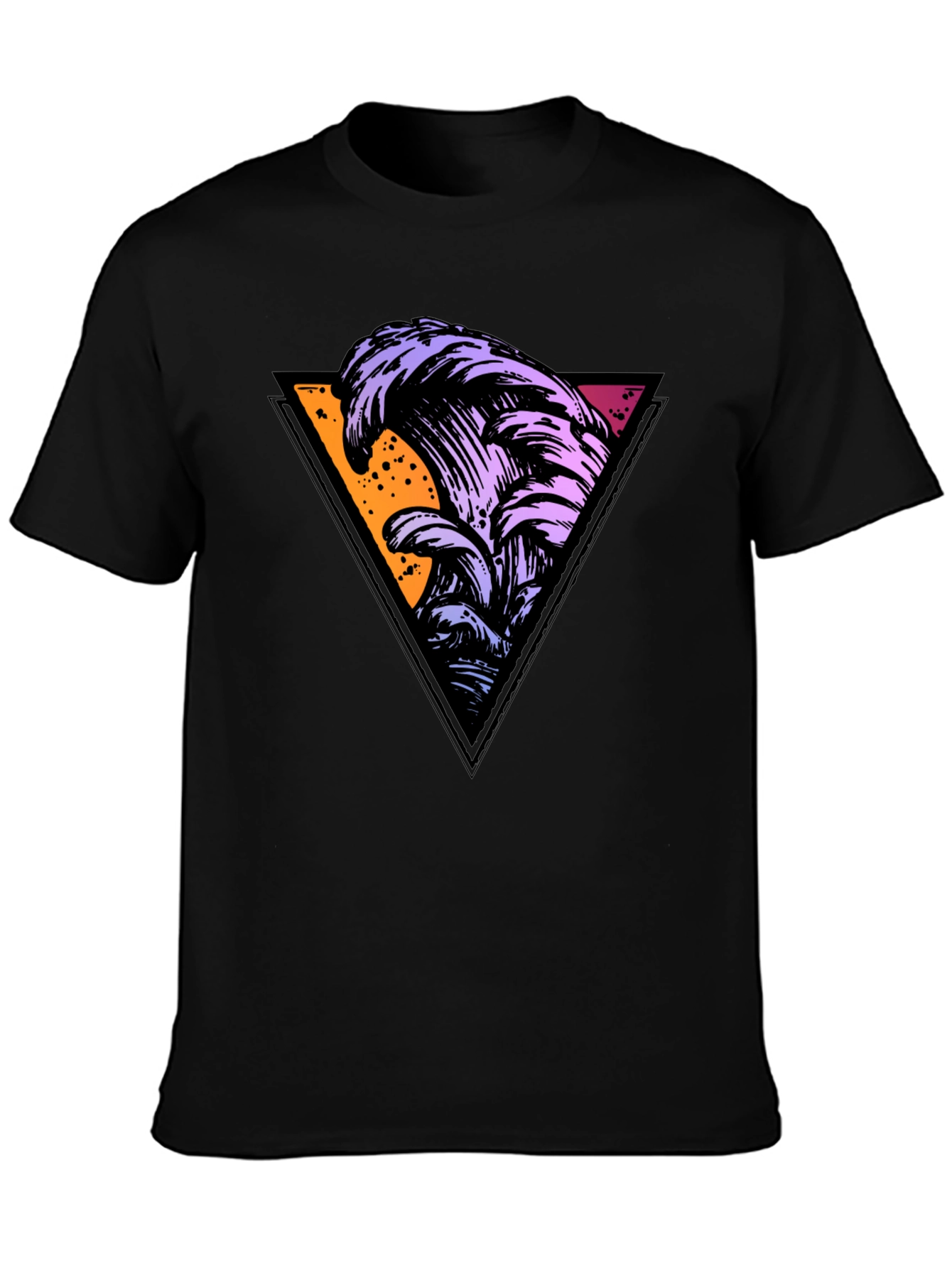 Black Retro Wave Triangle Graphic Tee - Black view 3