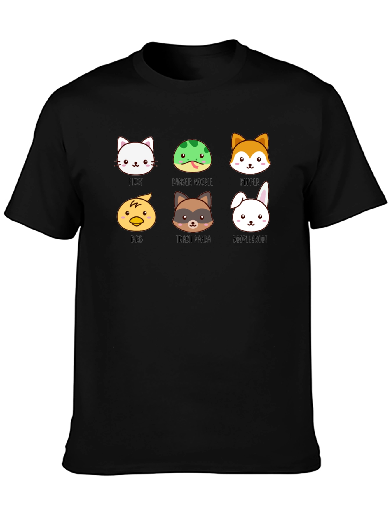 Black Cute Animal Faces Black T-Shirt view 3