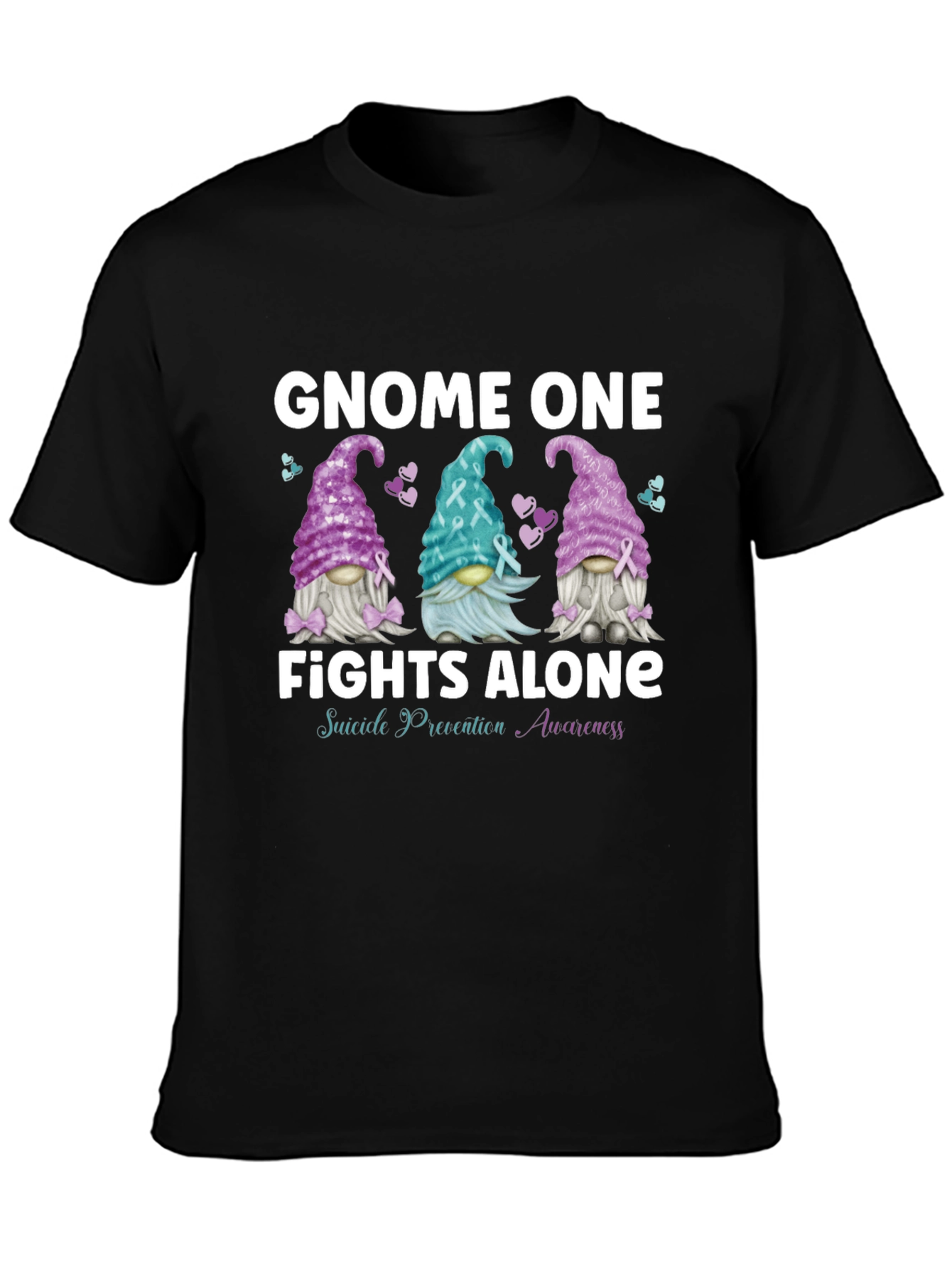 Black Gnome One Fights Alone Suicide Awareness T-Shirt view 3