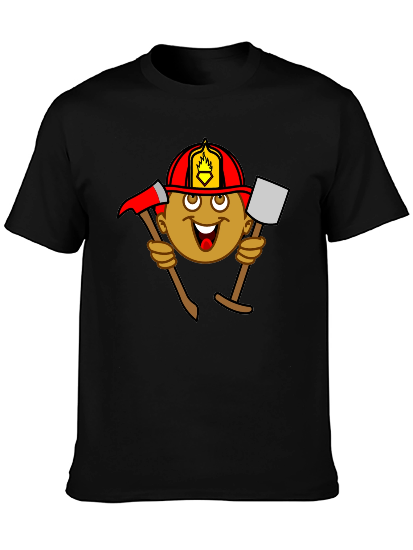 Black Firefighter Cartoon Graphic Tee - Black view 3
