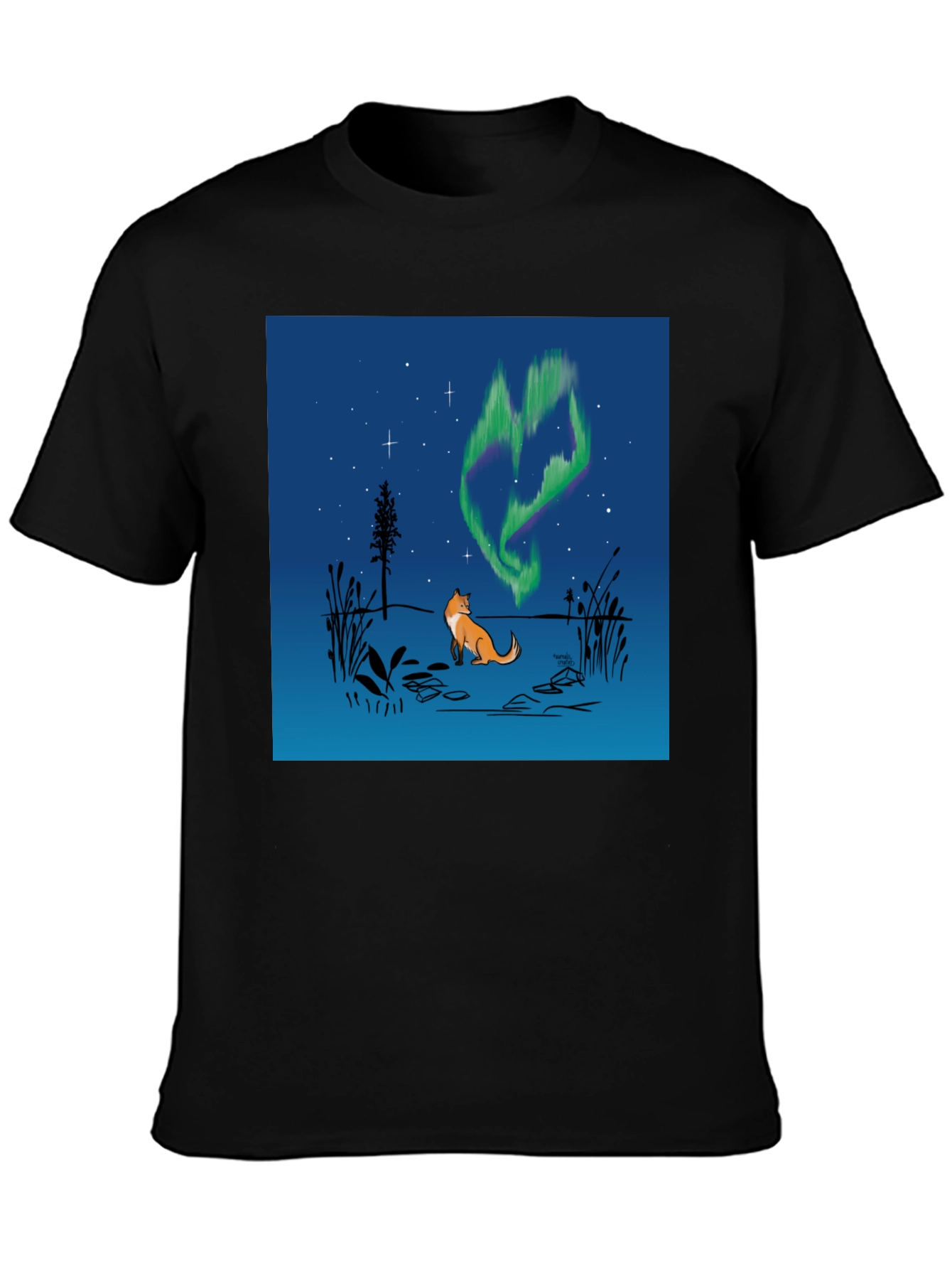 Black Fox & Aurora Borealis Graphic Tee view 3