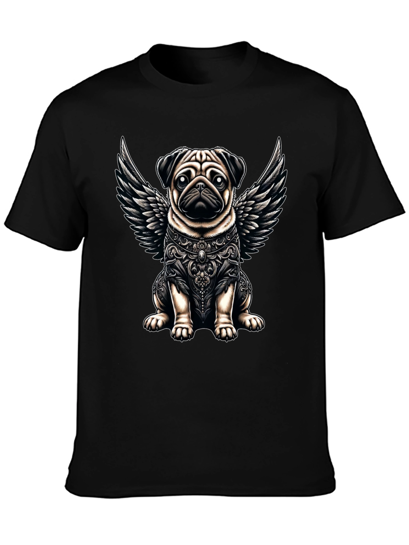 Black Angel Pug Graphic Tee - Stylish Black T-Shirt view 3