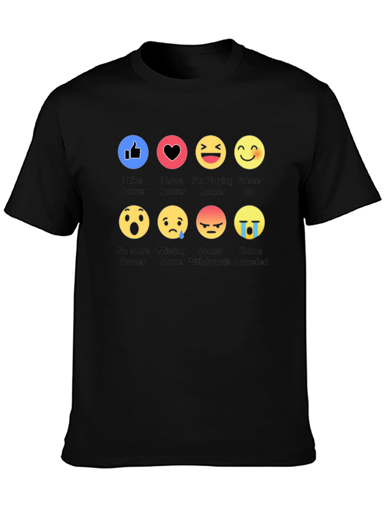 Black Soccer Emoji Black T-Shirt: I Like Soccer Graphic Tee view 3