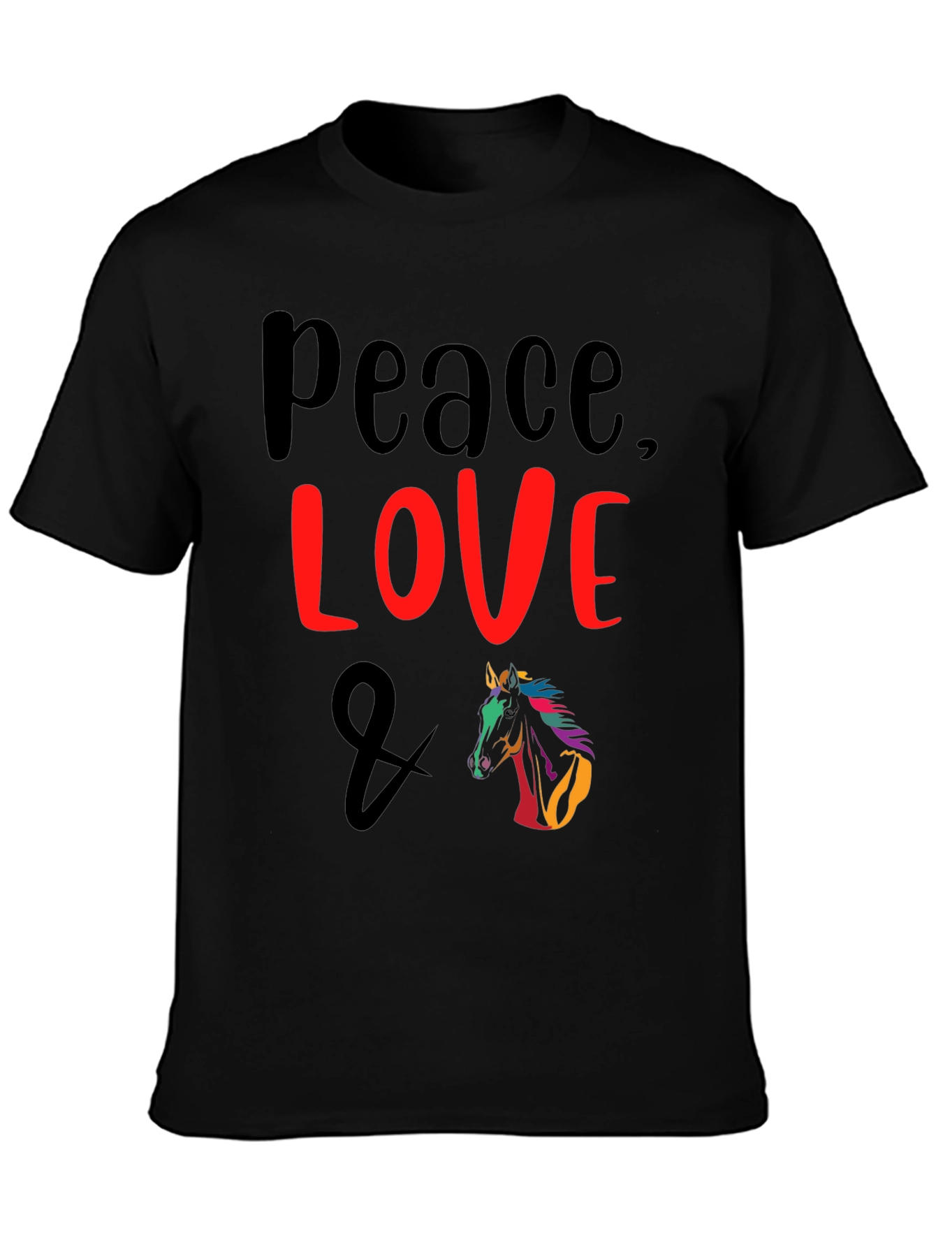 Black Peace Love & Horse Graphic T-Shirt view 3