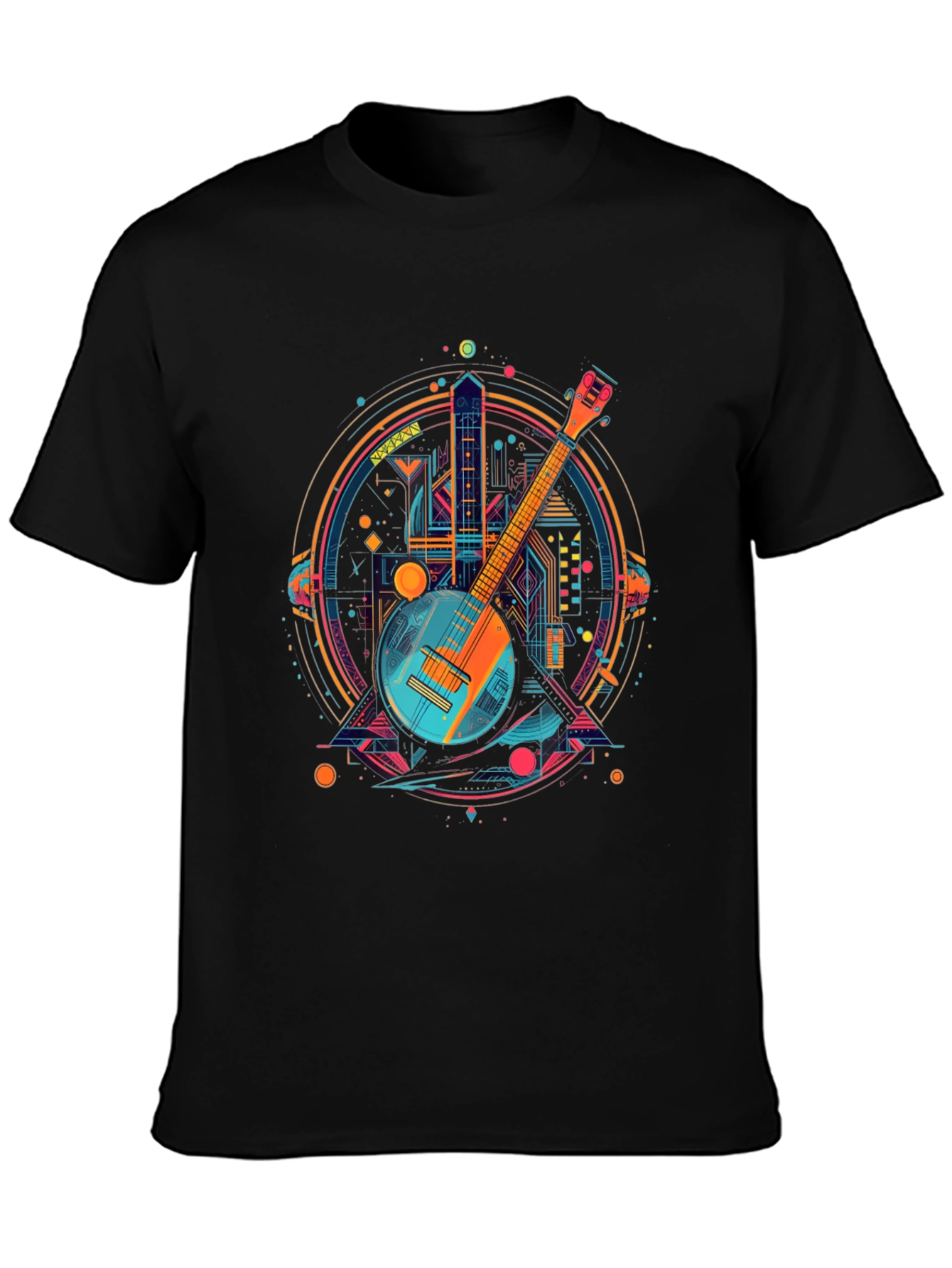 Black Neon Banjo Graphic T-Shirt - Unique Music Design view 3