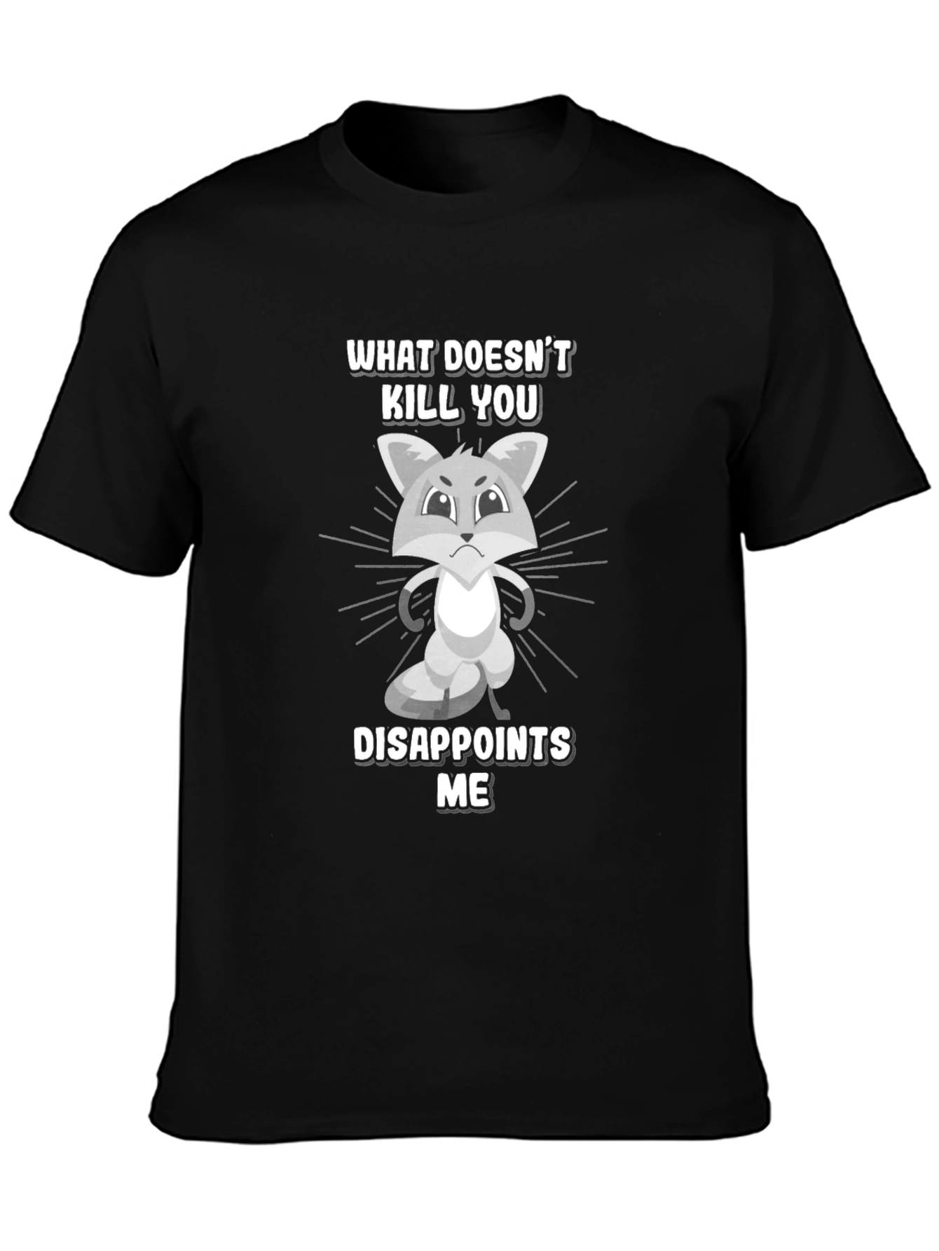 Black Funny Disappointed Fox Graphic T-Shirt view 3