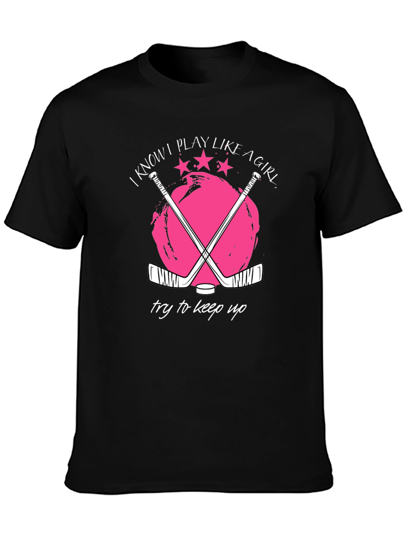 Black I Know I Play Like a Girl Hockey Graphic T-Shirt view 3