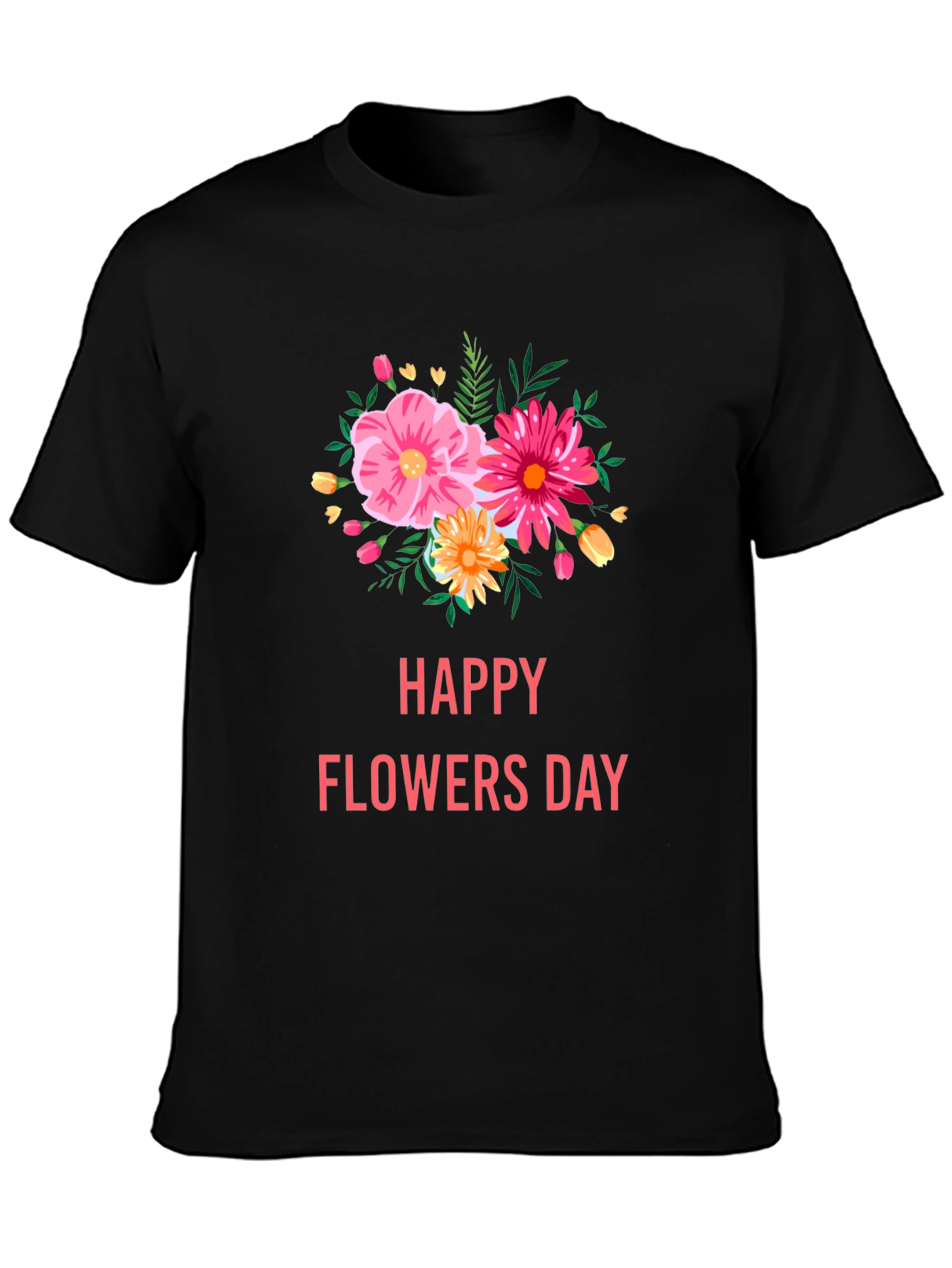 Black Floral Graphic Black T-Shirt - Happy Flowers Day view 3