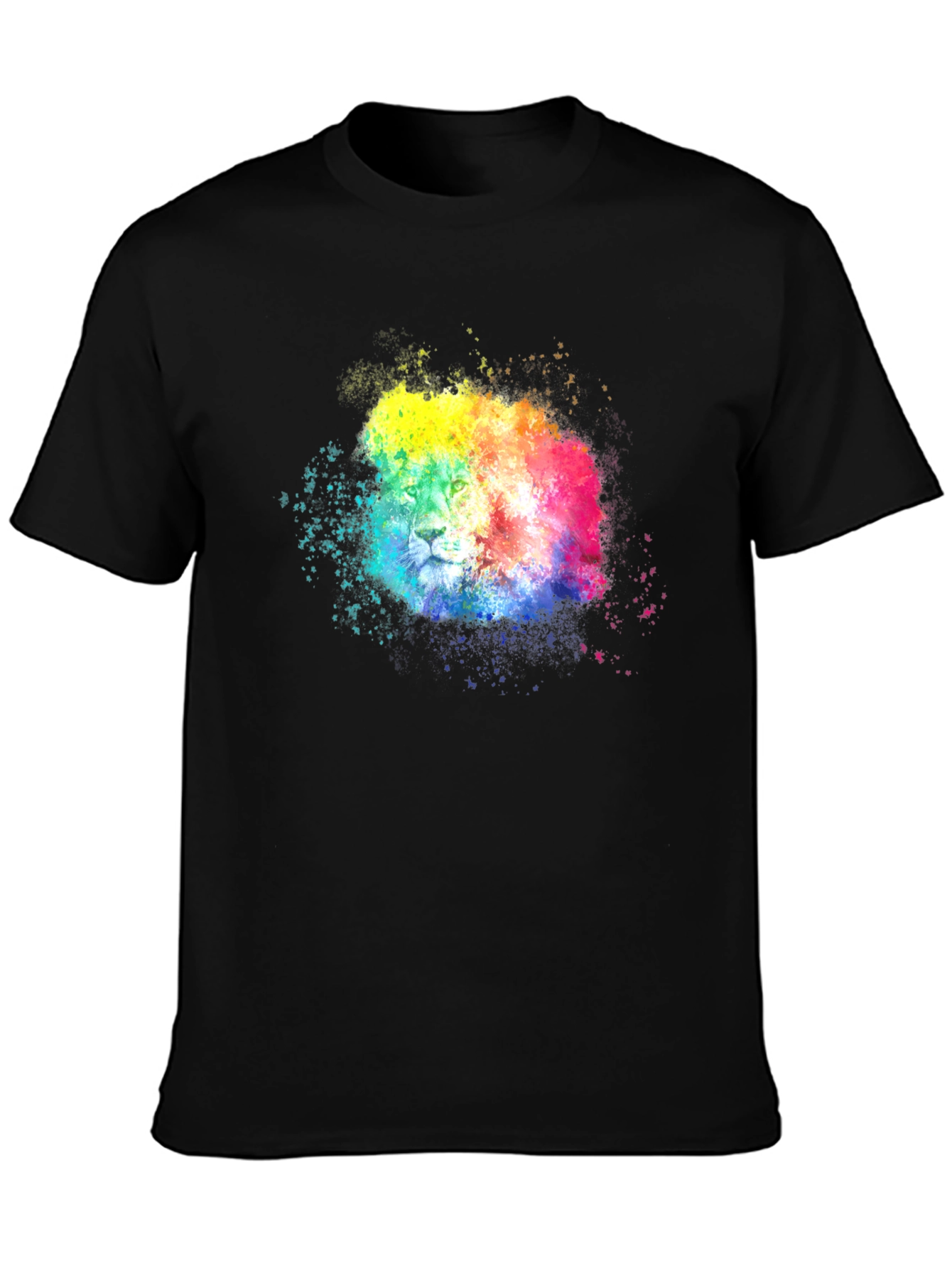 Black Rainbow Lion Splatter Graphic Tee - Black view 3