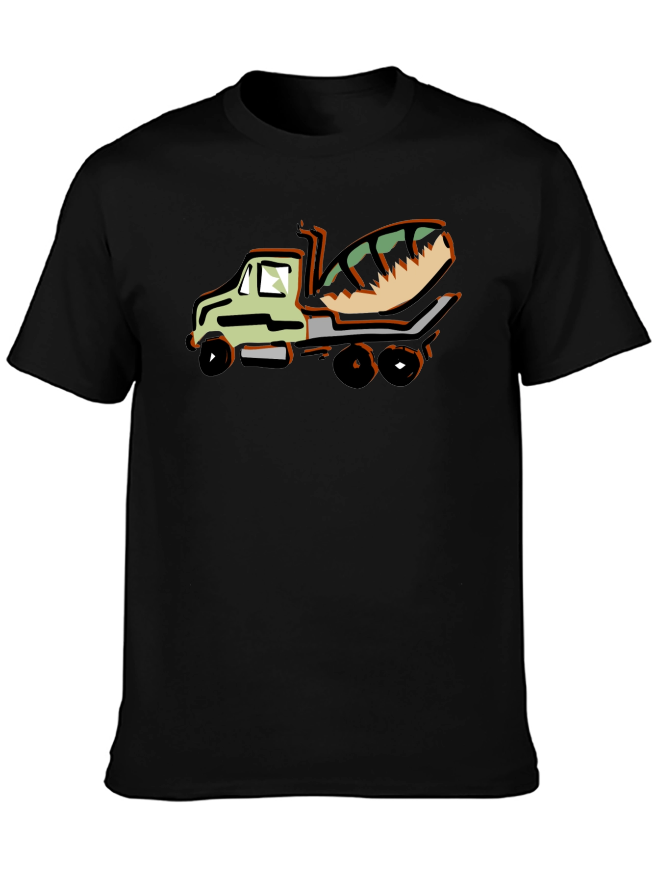 Black Cartoon Concrete Mixer Truck Graphic T-Shirt view 3