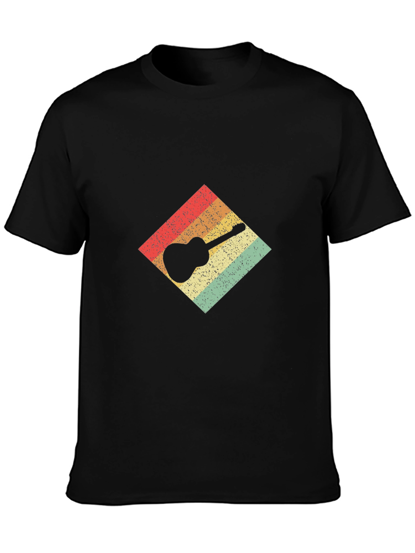 Black Retro Guitar Graphic Tee - Black Cotton T-Shirt view 3