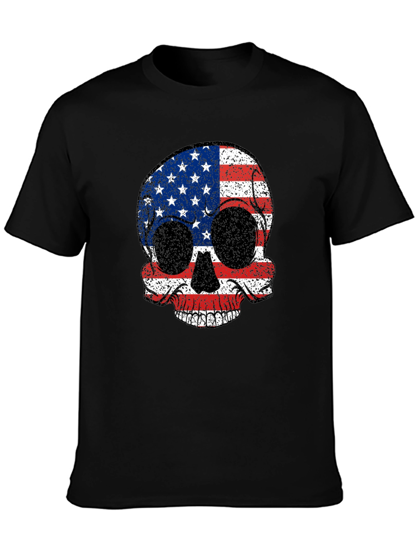 Black American Flag Skull Graphic Tee - Patriotic Style view 3