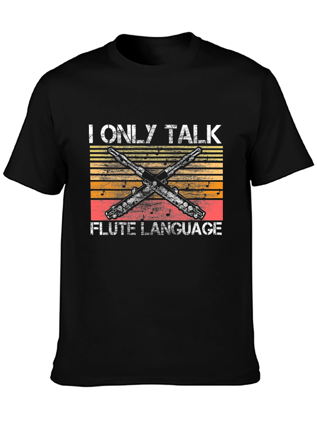 Black I Only Talk Flute Language T-Shirt - Musician Tee view 3