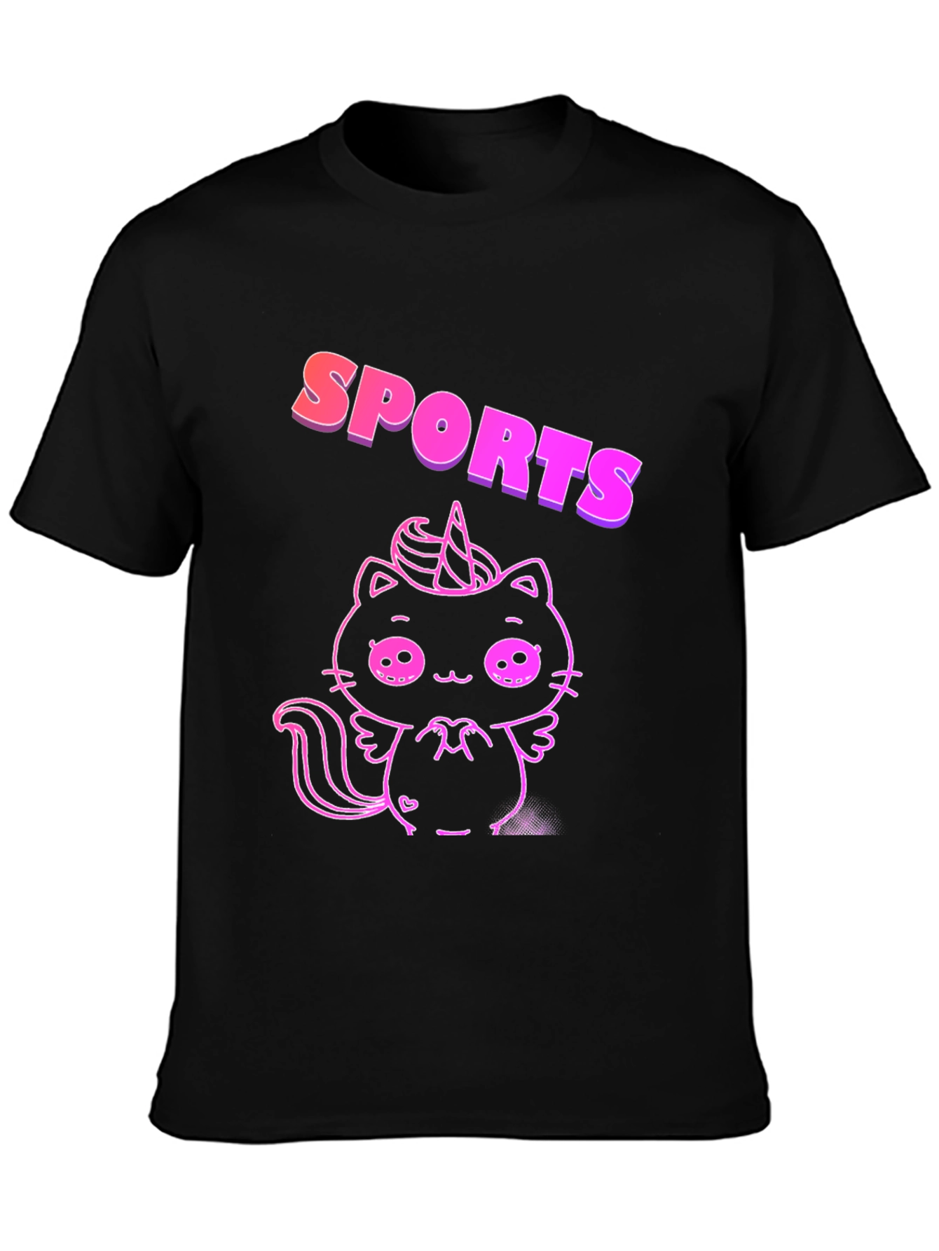 Black SPORTS Cat Unicorn Black T-Shirt view 3