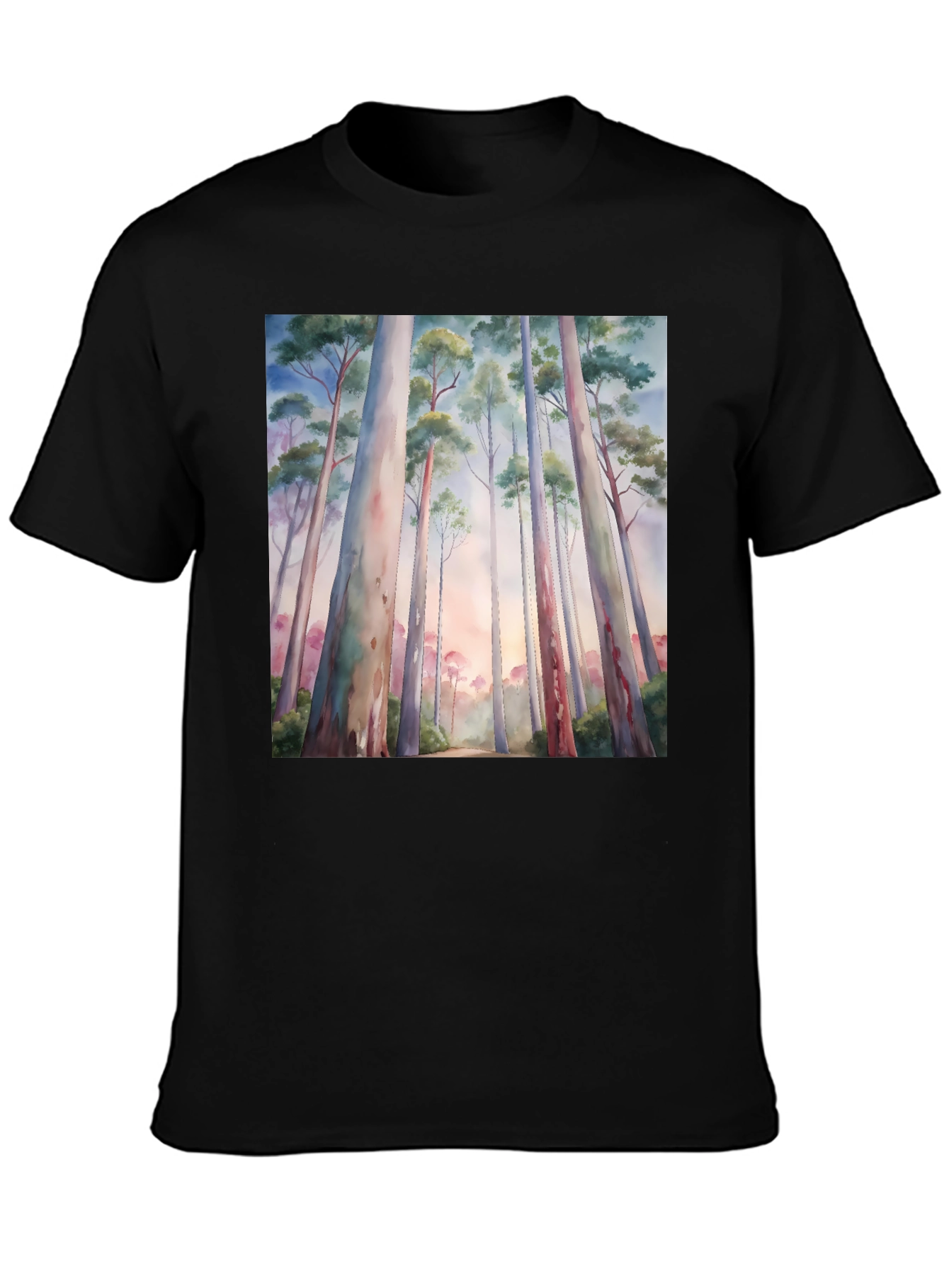Black Eucalyptus Forest Watercolor Graphic Tee view 3