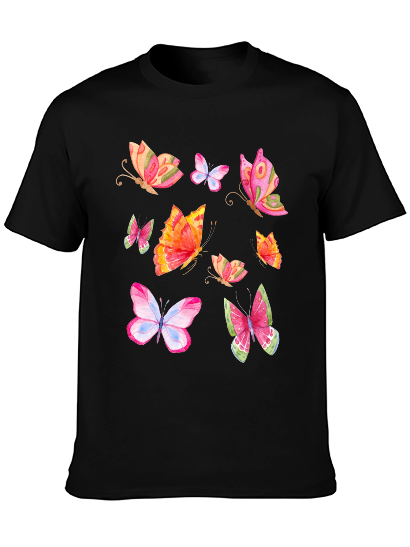 Black Butterfly Print Black T-Shirt view 3