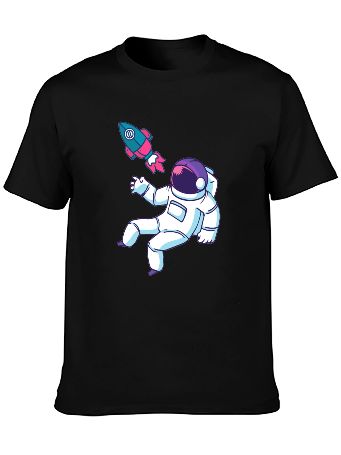 Black Astronaut & Rocket Graphic Tee - Black Cotton T-Shirt view 3