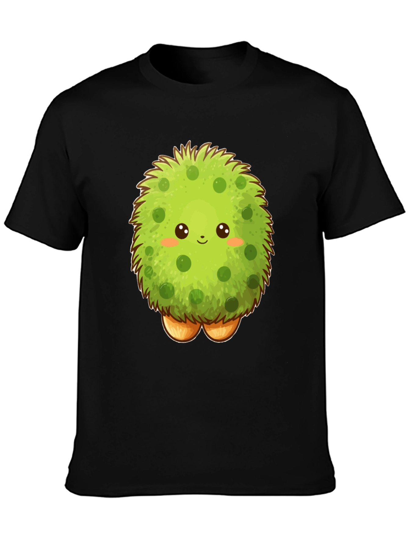 Black Cute Fluffy Green Monster Graphic T-Shirt view 3