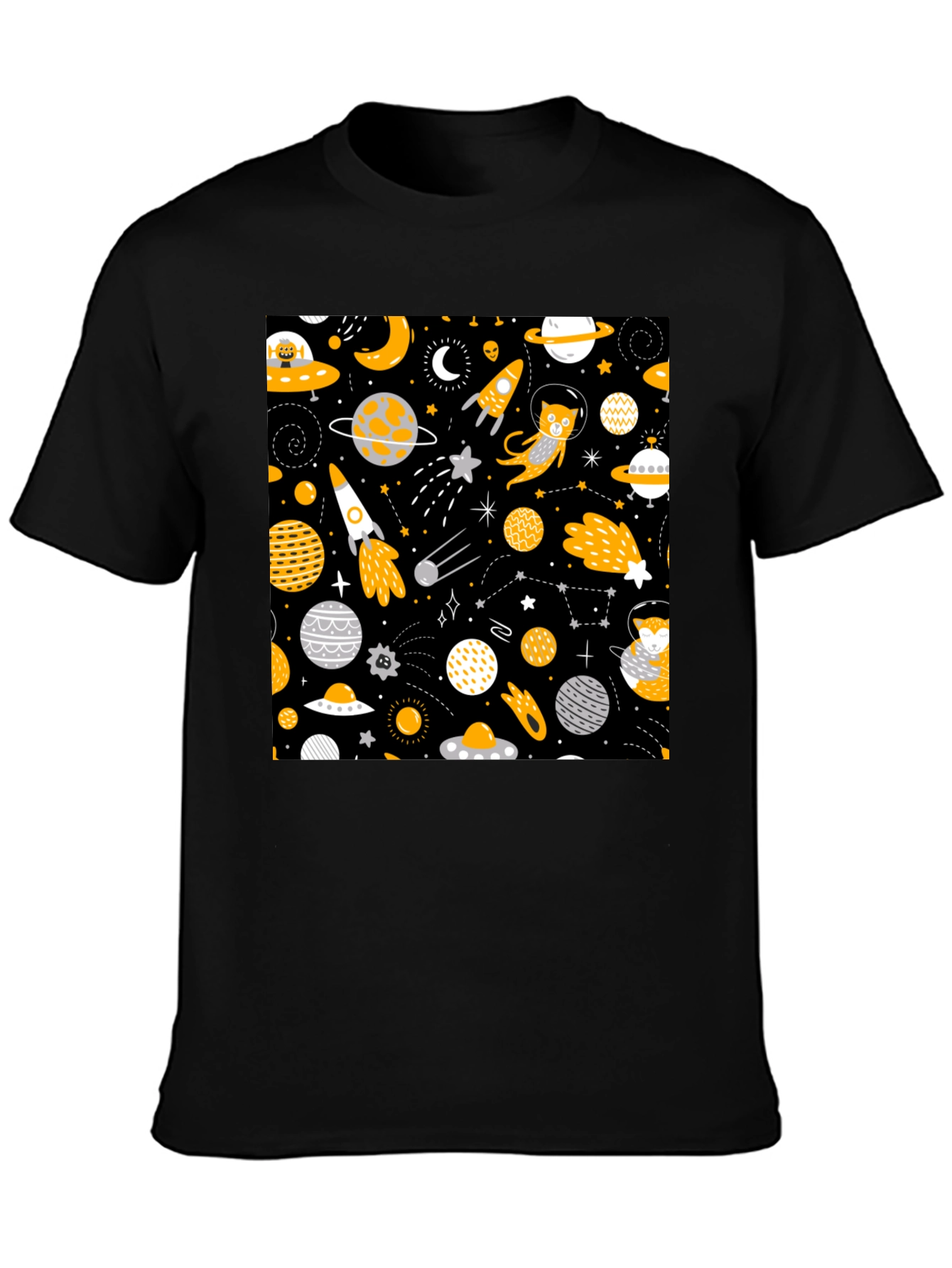 Black Space Cat Graphic T-Shirt view 3