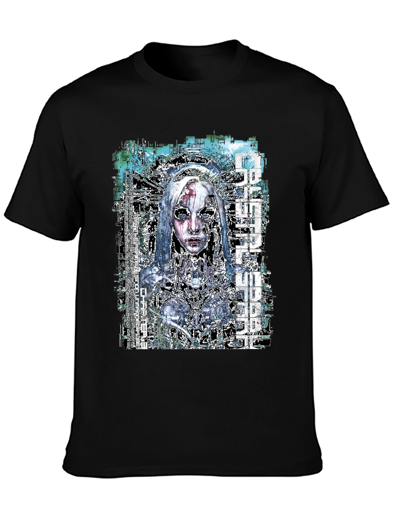Black Cyberpunk Anime Graphic Black T-Shirt view 3