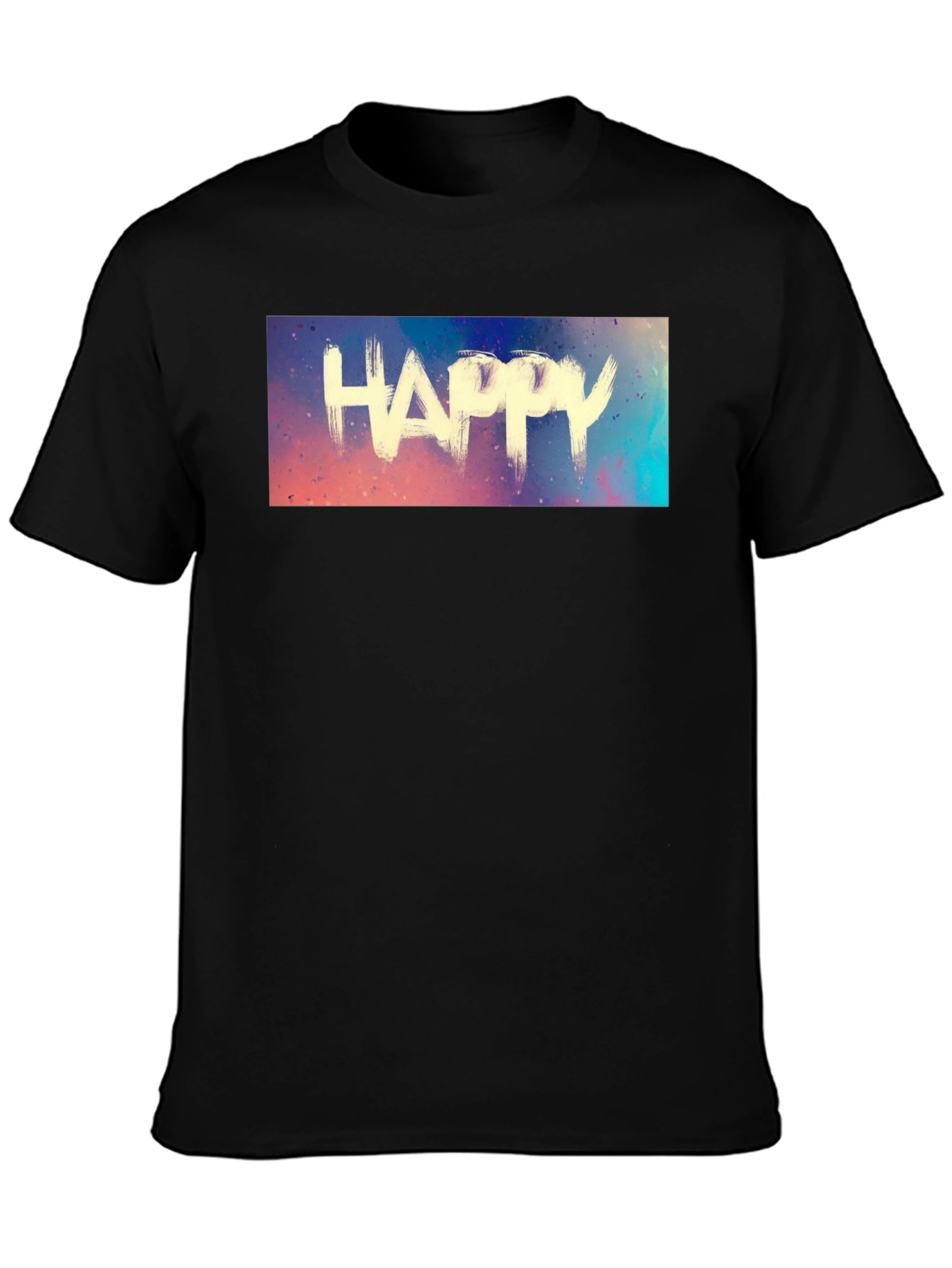 Black Happy Graphic Tee - Black Cotton Casual Shirt view 3