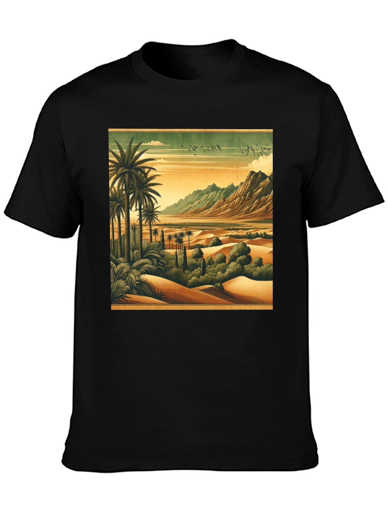 Black Retro Desert Oasis Graphic T-Shirt view 3