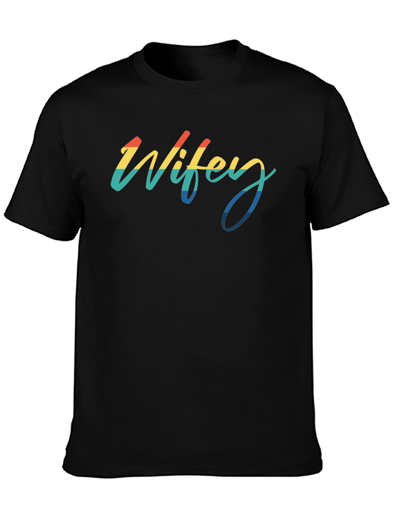 Black Wifey Retro Rainbow Black T-Shirt view 3