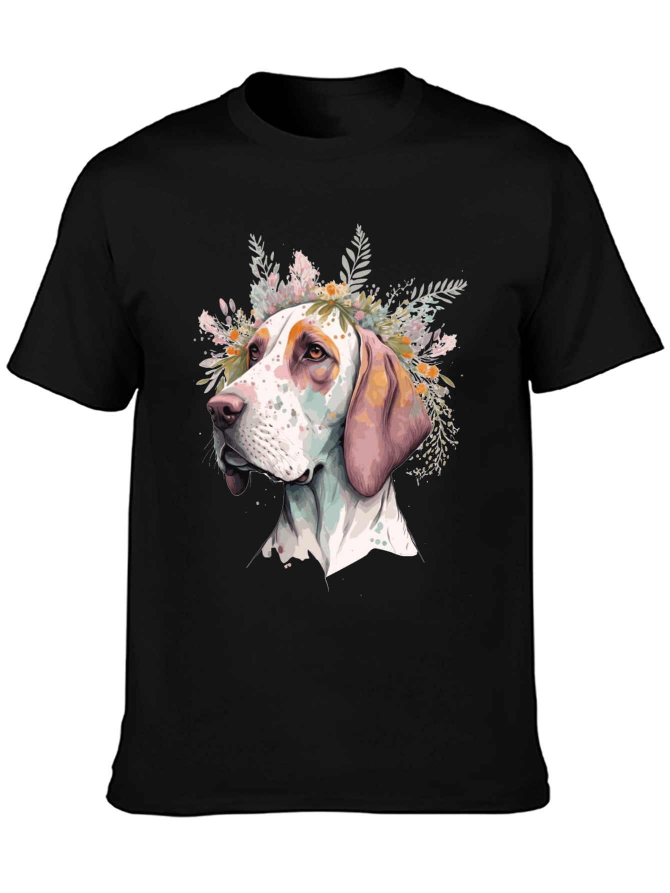 Black Dog with Flowers Graphic Tee - Unisex Black T-Shirt view 3